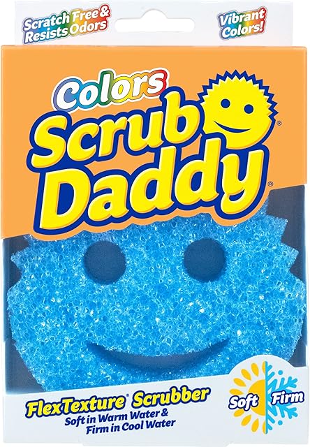 Scrub Daddy Colors, Blue Scrubber, Cleaning Sponges for Washing Up, Dish & Kitchen Sponge - as used by Mrs Hinch, Non Scratch Multi-Use Scrubbing, FlexTexture Firm & Soft Design, Dishwashing Safe