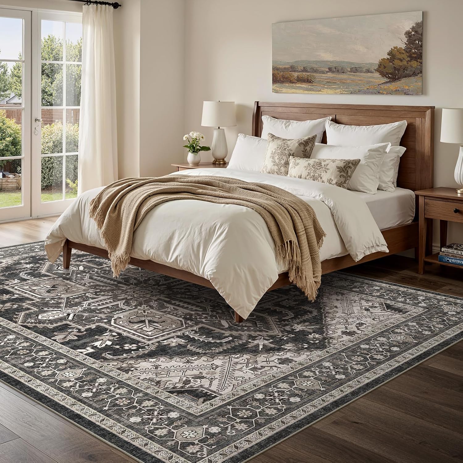 WITSHOCK 10x12 Black Washable Rugs with 2x3 Brown