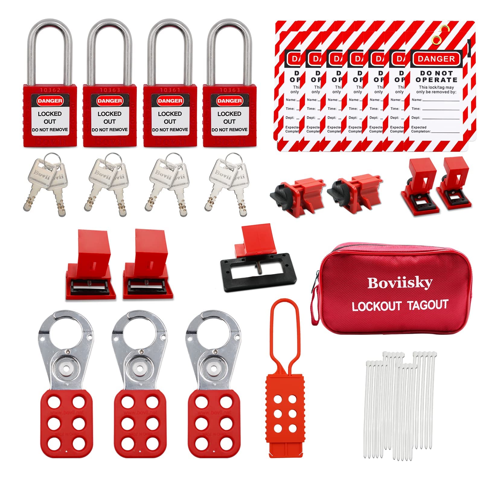 Buy Boviisky Lockout Tagout Kit with Red Safety Padlocks, Hasps Set