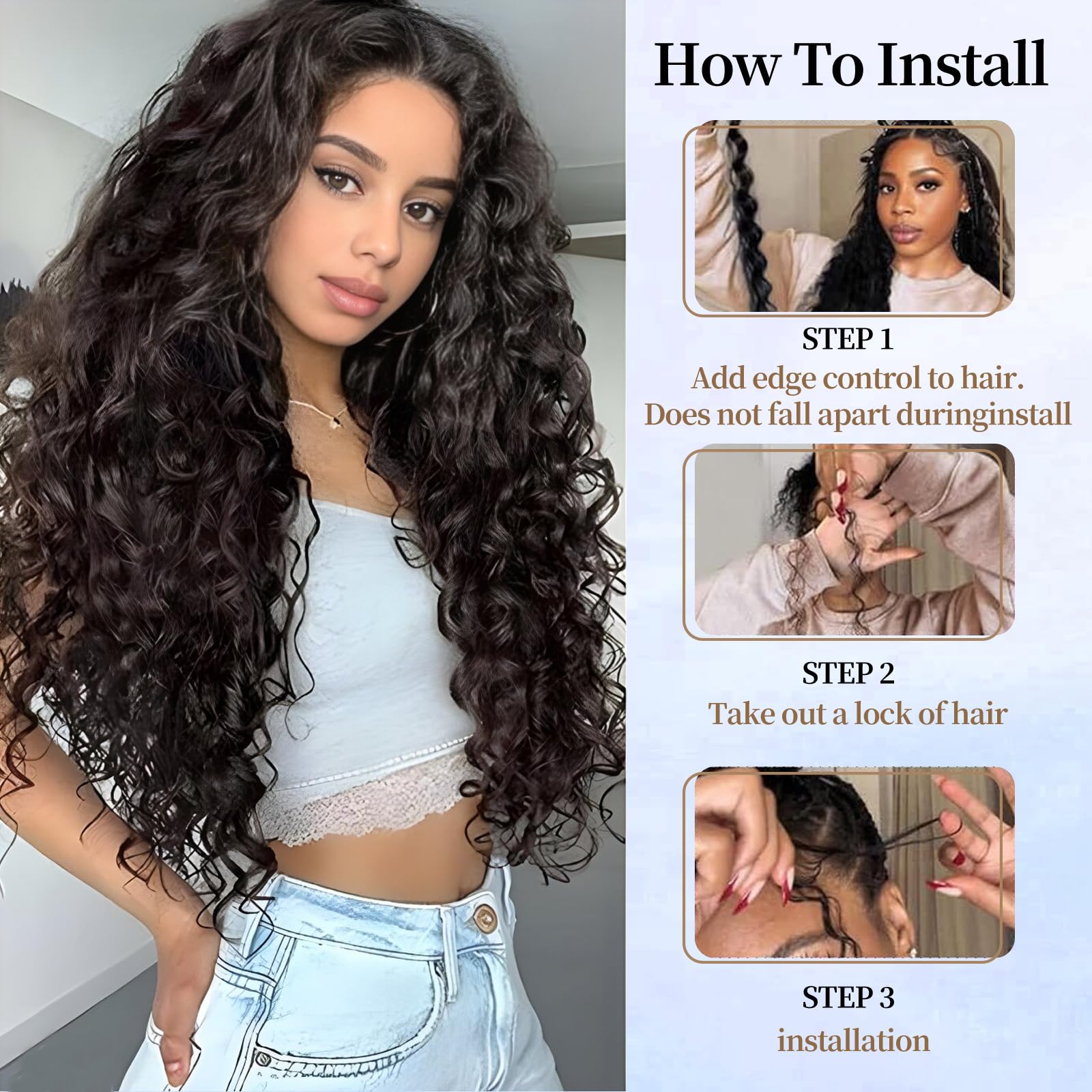 FANLUTYIN 22 Inch Curly Crochet Braiding Hair 3 Packs Ocean Wave Crochet Hair Extensions Deep Wave Synthetic Braiding Hair Curls Hair Twist Water Wave Braided Hair (Grey - Image 4