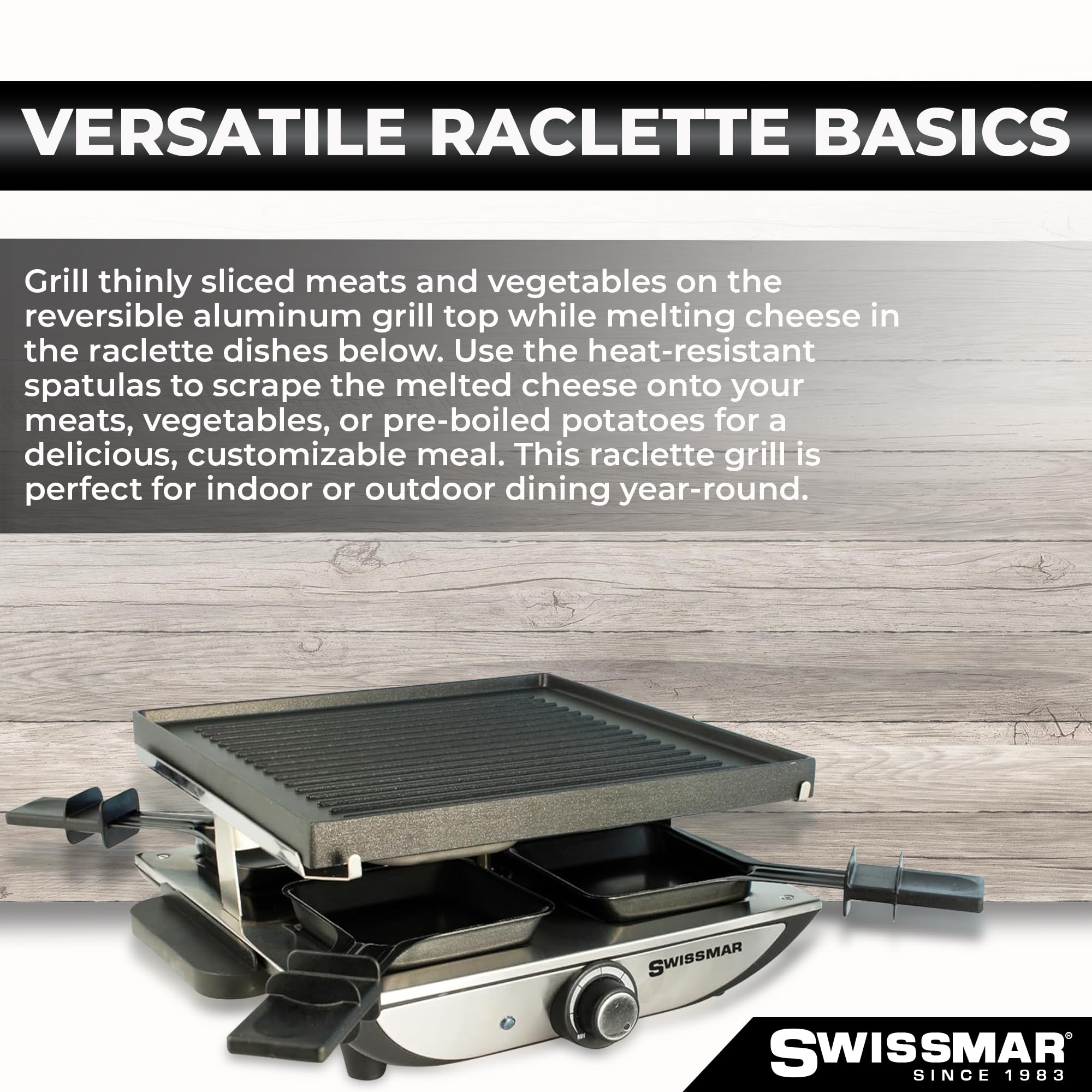 Geneva Raclette Grill con parrilla reversible de aluminio fundido, perfecta para exterior e interior, parrilla eléctrica Raclette y parrilla - Unión de barbacoa - 4 personas 6