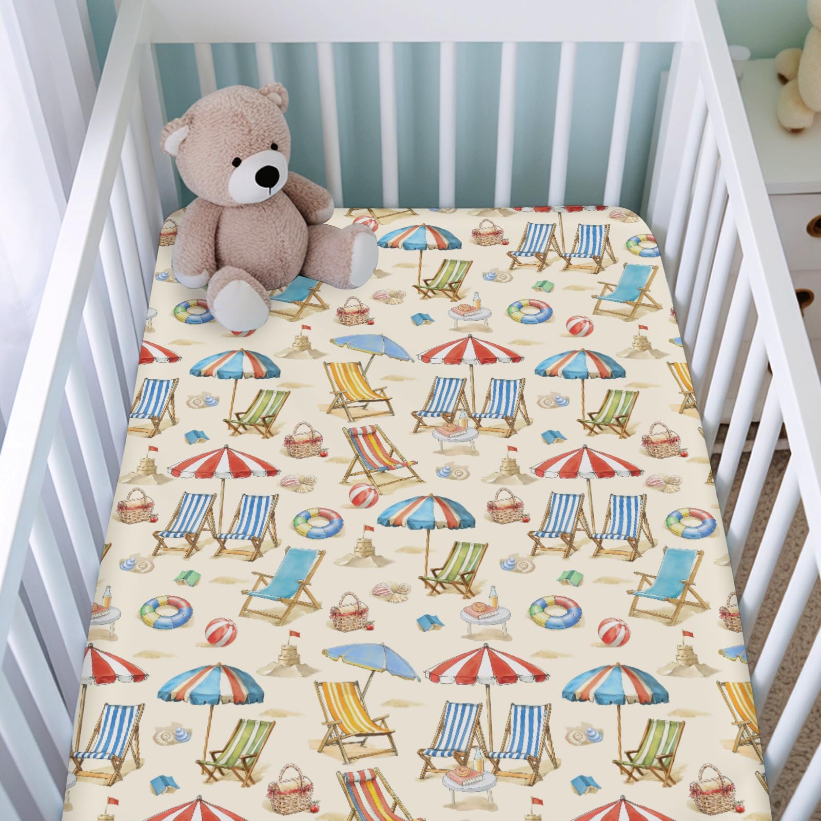 Sábanas bajeras ajustables para cuna de bebé para niñas y niños de 52 x 28 pulgadas, fundas de colchón para cuna costera, suaves y transpirables, sábana de bebé hawaiana para cuna estándar y colchón