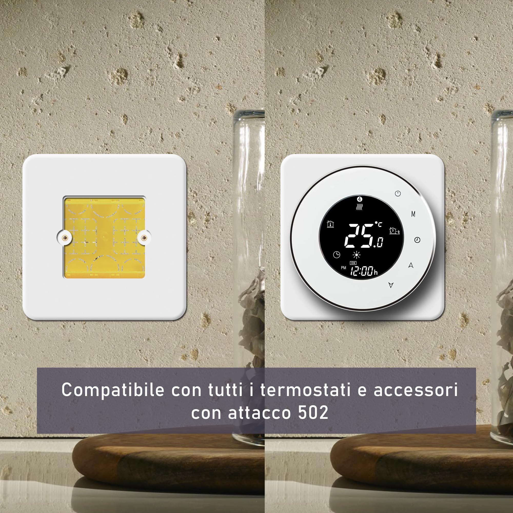 Placca per Scatola 503, Placche per termostati Compatibile con Tado Sonoff Termostato WiFi, Adattatore da scatola 503 a 502 Placca e Viti 12CM×12CM (1)
