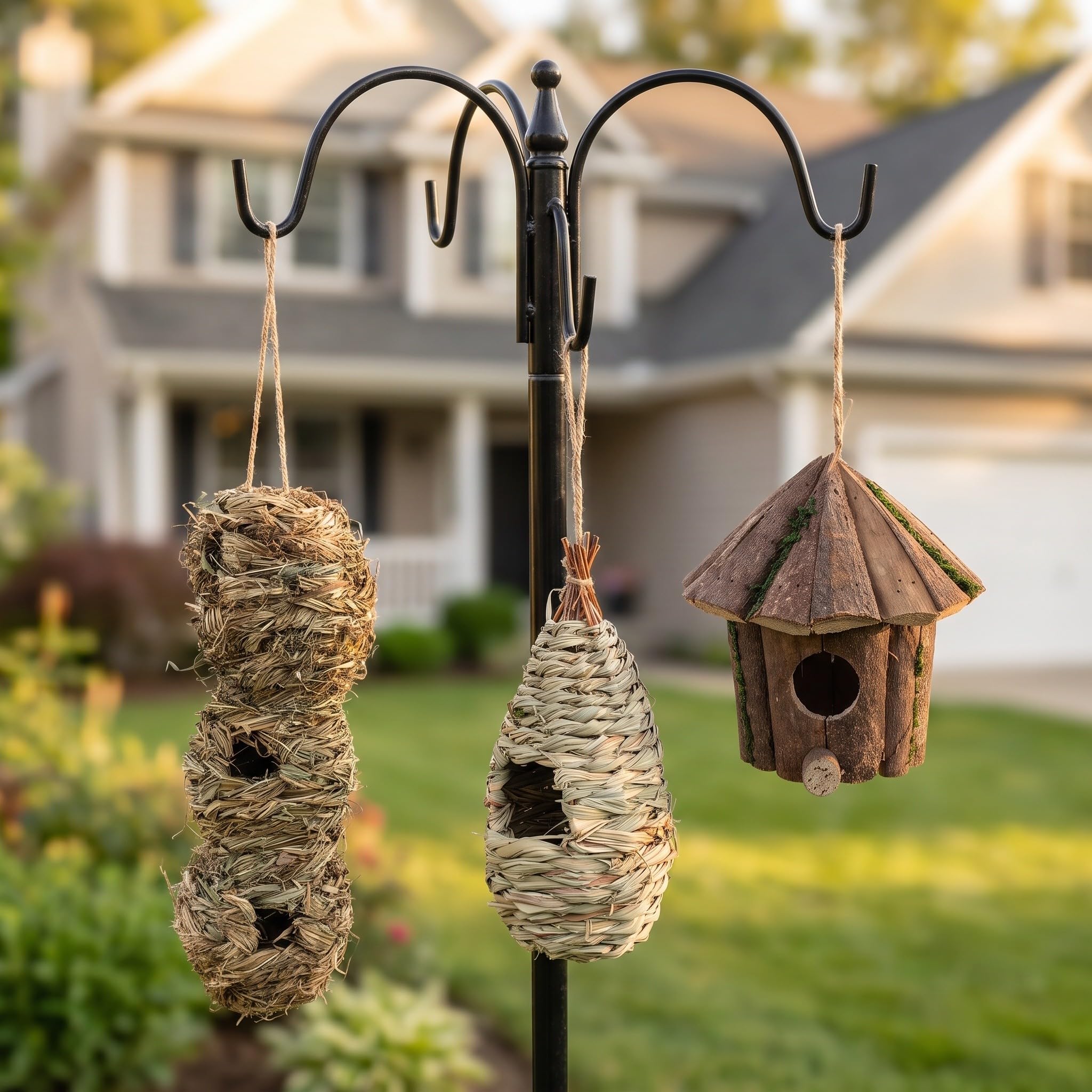 Lot de 3 nichoirs Suspendus d'extérieur : Nid d'oiseau tissé à la Main - Abri nichoir en - Nid décoratif pour moineaux et pinsons