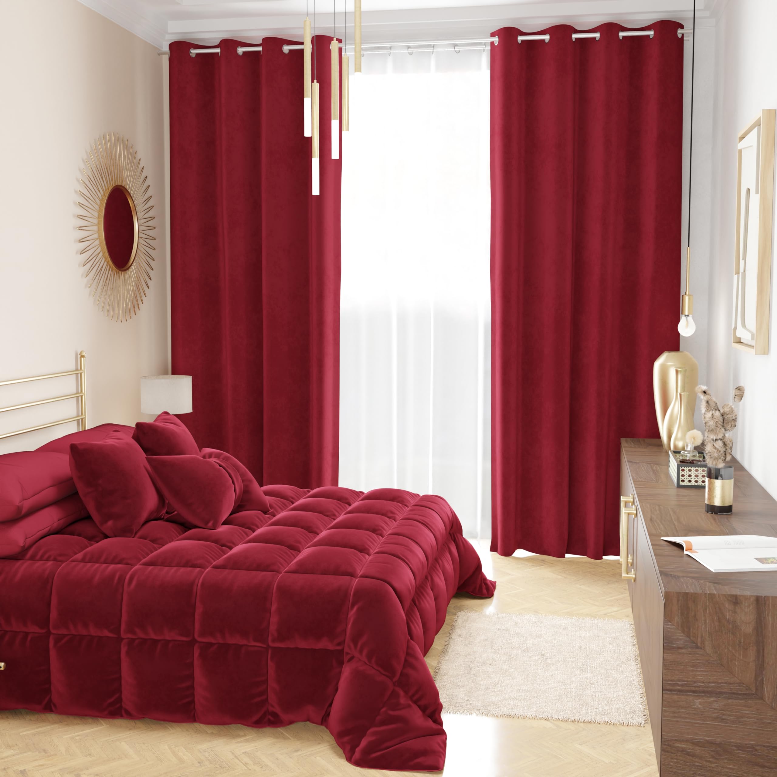 PETTI Artigiani Italiani - Tende Velluto a Pannelli per Interno con Anelli 2 Pezzi 140x280cm, Tenda Velluto Camera da Letto e Soggiorno Oscuranti Isolanti e Moderne, Bordeaux, 100% Made in Italy