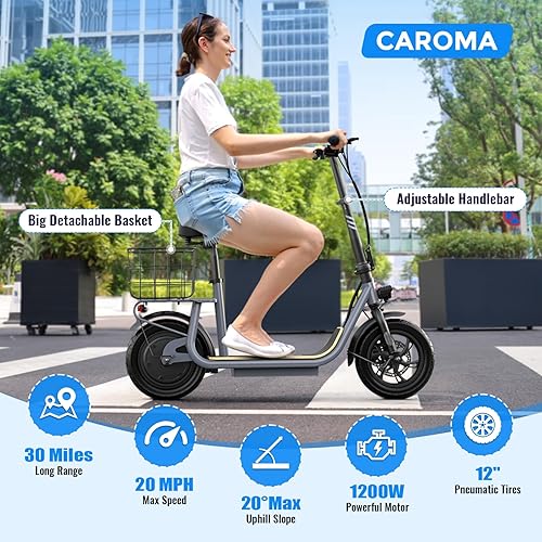 Miniatura 55 de Caroma Electric Scooter with Seat, Max 30 Miles Range&20MPH Speed, Peak 800/1200W Motor, Foldable Electric Scooter for Adults and Teens, Commuter E
