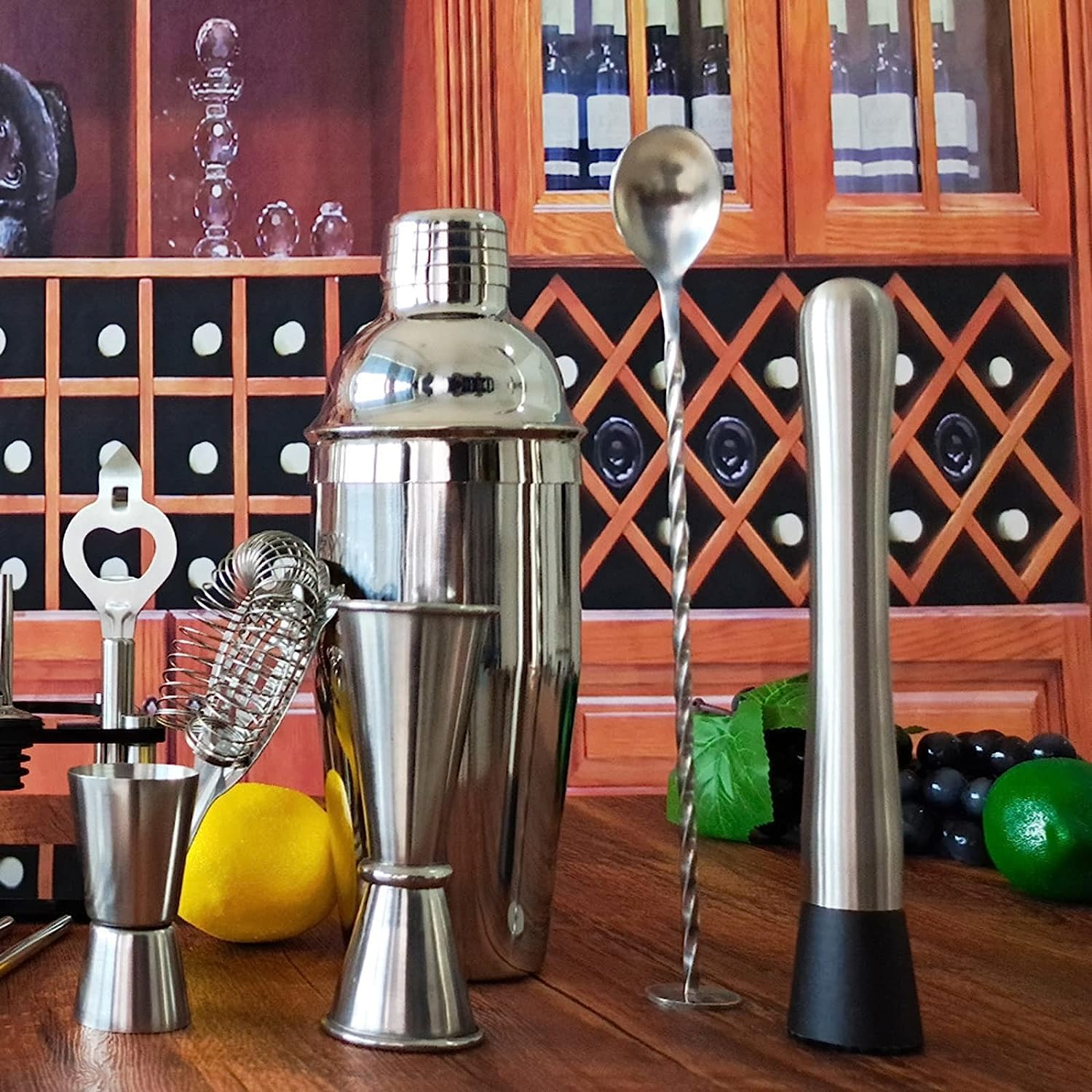 Kit Cocktail Set Cocktail Kit Barman 20Pcs Cocktail Shaker Accessorio Per Barista Strumento Per Kit In Acciaio Inossidabile Con Espositore In Acrilico Cocktail Shaker Set(550ml)