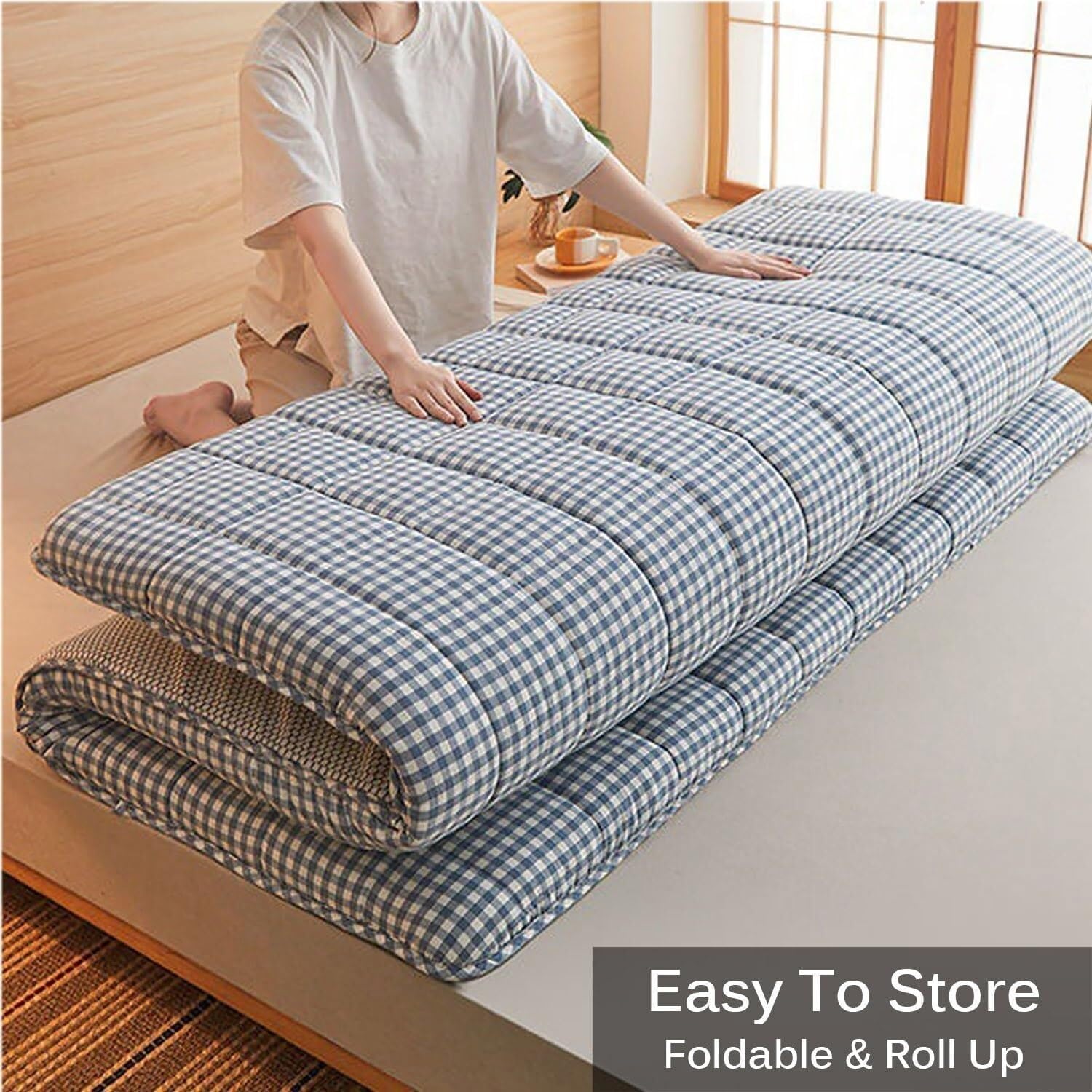 Futon giapponese trapuntato salvaspazio bed,Materasso futon da pavimento,Applicabile A Camera Da Letto/soggiorno/tappetino(01,180x200cm)