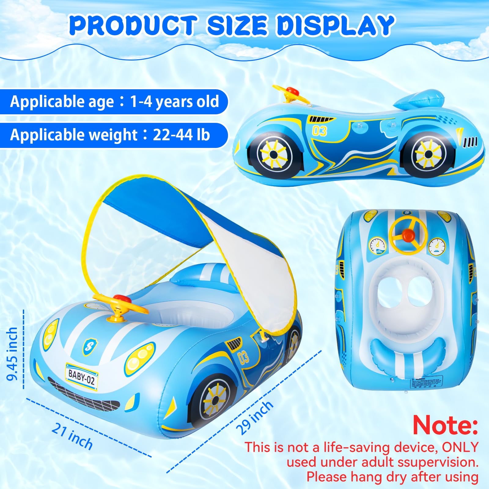 Salvagente Neonato con Parasole Spf 50+ con Tendalino Rimovibile Regolabile Sedile per Nuoto Piscina per Bambini Gonfiabile per Nuoto a Forma Aiuto per il Nuoto 18-48 Mesi Piscina Neonato