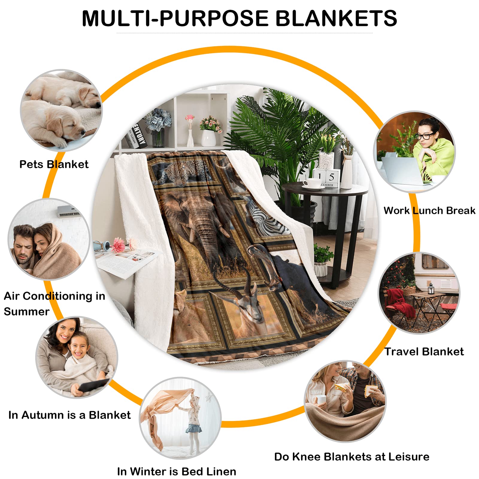 HANKCLES Elefanten-Überwurfdecke – Superweiche Fleece-Decke, 127 X 152 Cm, Wendbar Mit Sonnenblumen-Muster, Für Couch & Bett