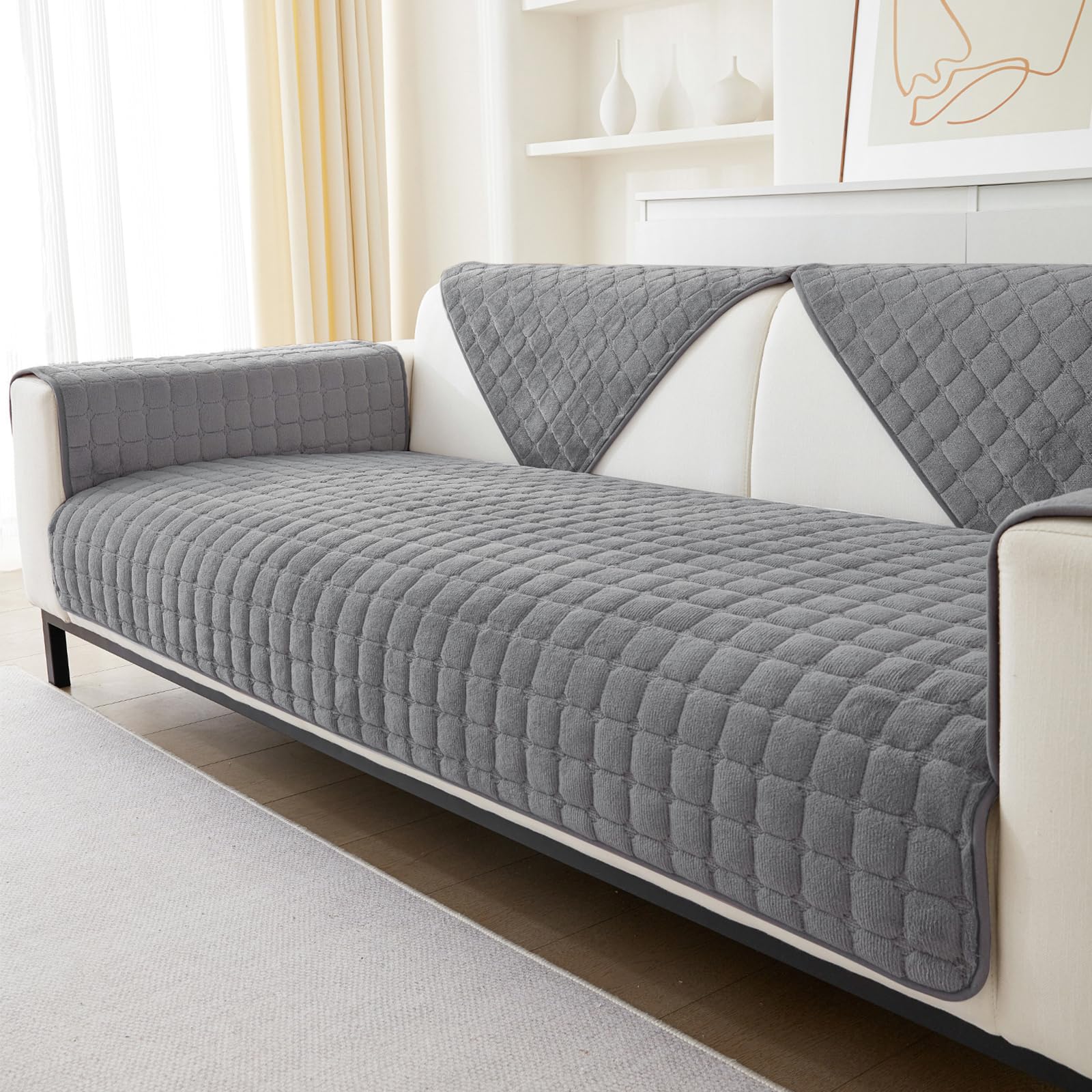 SHANNA Flanell Sofabezug 1 2 3 4 Sitzer Sofabezüge Couch Überzug L Form Ecksofa Sofa Couch Überwurfdecke, Sofahusse Sofaüberwürfe rutschfest Sofa Abdeckung (Dary Gray, 90 * 210cm Stückweise Verkauft)