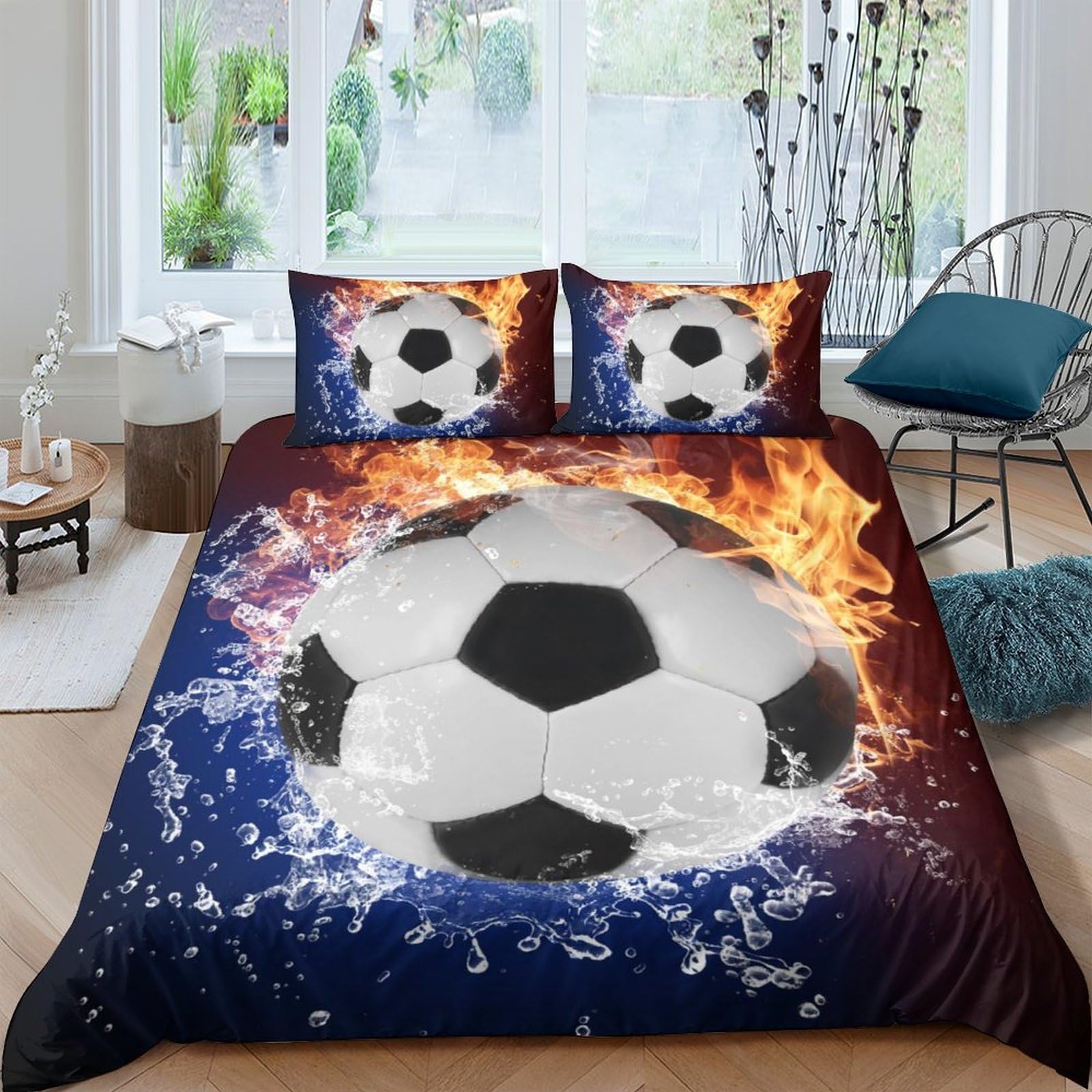 Ctjqhvkz Style-5 3D Printed Fire Soccer Fitted Sheet Microfiber Water Splash Bed Cover For Bedroom Dorm Rental Mattress Decor Single（135X200cm）