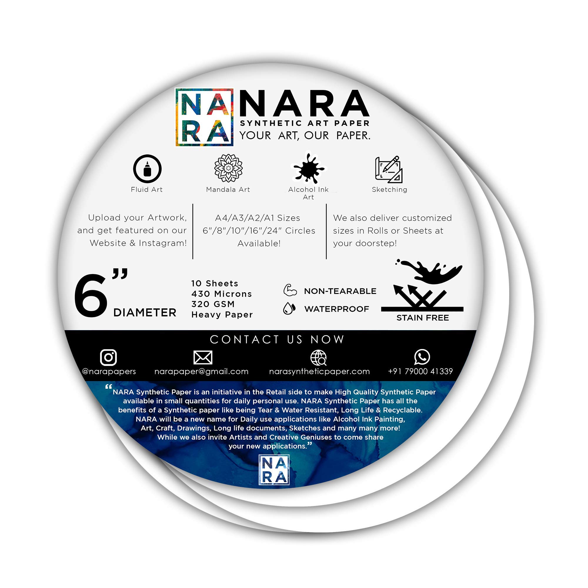 NARA® Paper for Alcohol Ink Painting | 6” Diameter Circle | 430 microns/320 GSM | Heavy Paper | 10 Sheets | 100% Stain-Free (B08MFKVQWH) Amazon Price History, Amazon Price Tracker