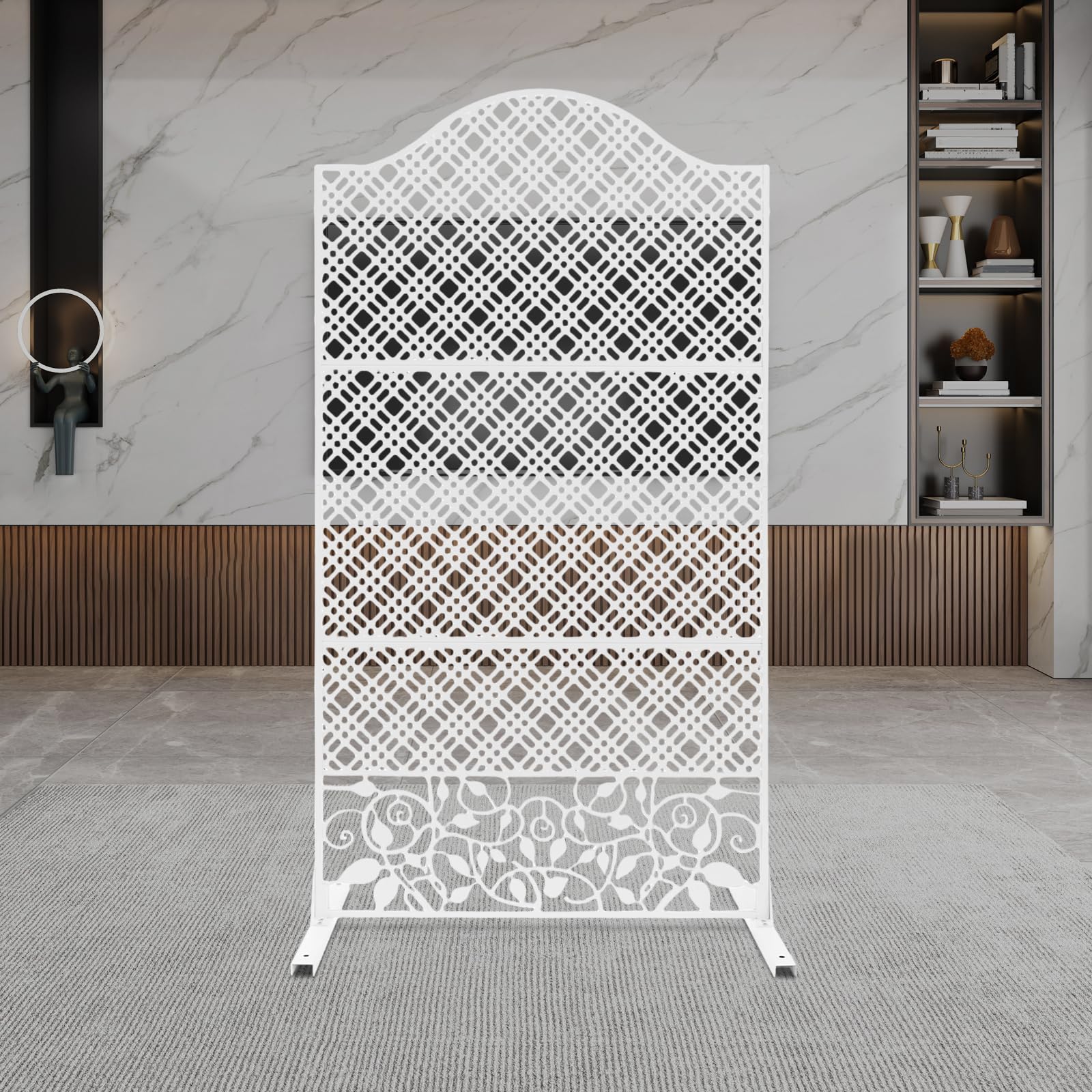Protección visual de metal blanco, privacidad de acero para exteriores, divisor decorativo de habitaciones, para salón, comedor, vestidor, apartamentos 100 x 50 x 185 cm