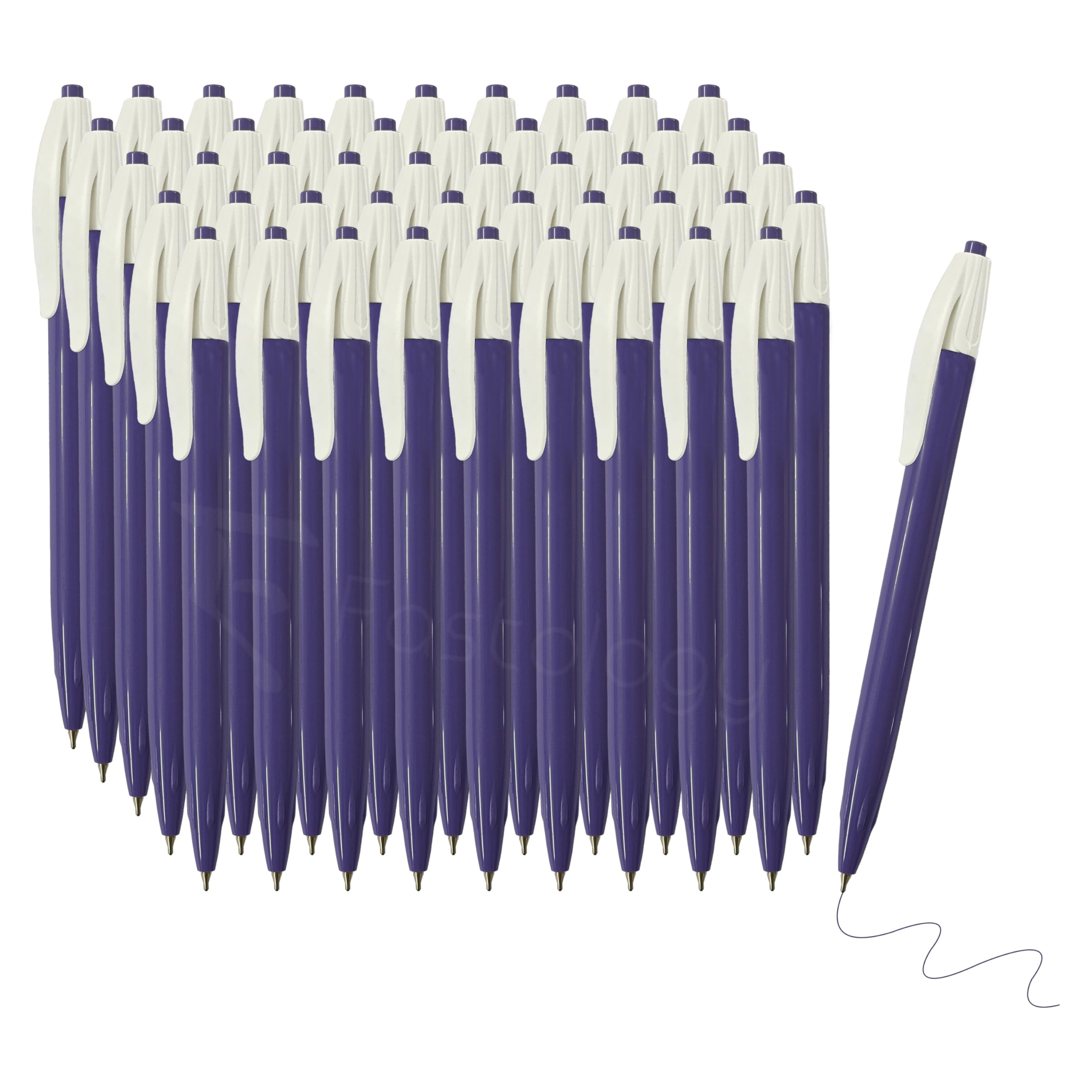 Klick Retractable Ballpoint Pens, PURPLE, 0.7mm Fine Point, Pack of 50, Fine Biro Smooth Pens, Multipack for Everyday Use, Perfect for School Office Home Use, iVAIDEX
