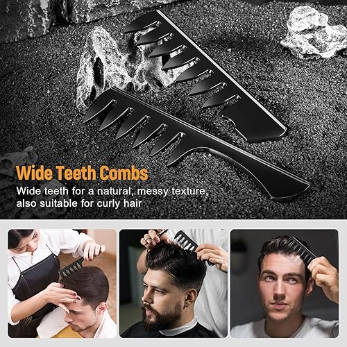 Miniatura 6 de Stylemate Juego de peine y cepillo para peinar el cabello para hombres, cepillo de rodillo Quiff para añadir volumen, peines de peinado para hombre