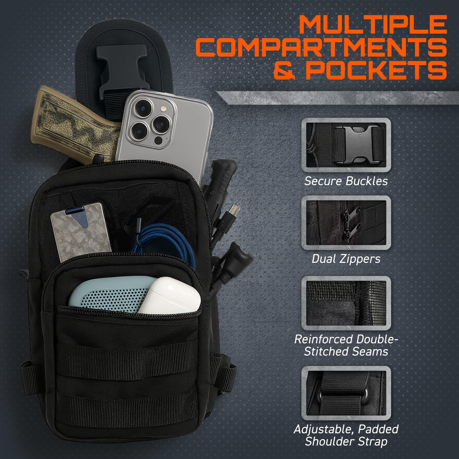 Mochila táctica compatible con MOLLE para EDC, viajes, camping, senderismo, caza, pesca y uso táctico o militar, múltiples compartimentos, bolsa de transporte oculta y rango 3