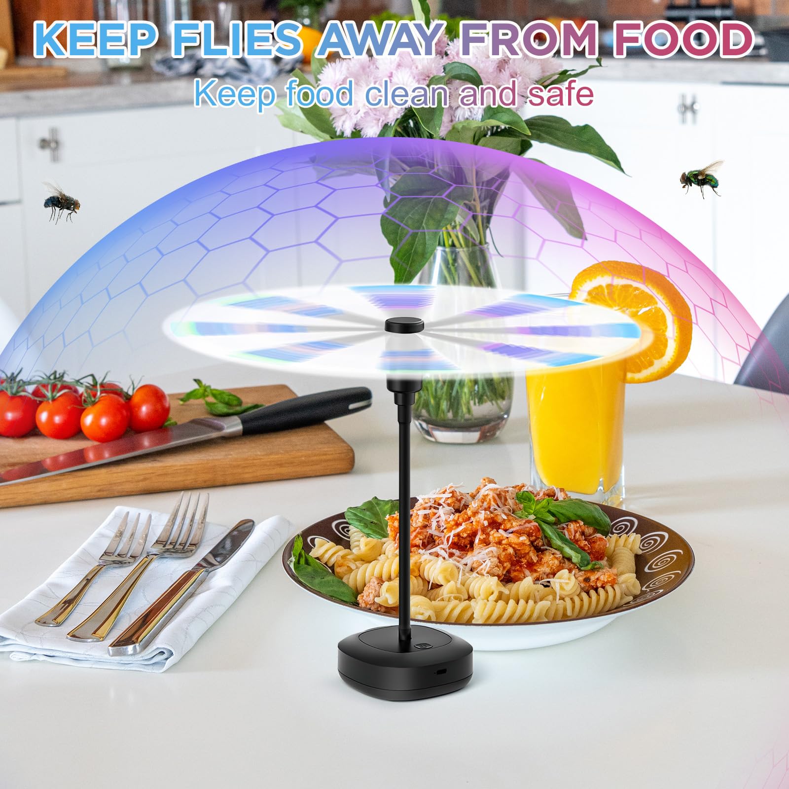 2 Pezzi Acchiappa Mosche, Repellente per Mosche, Scaccia Mosche da Tavolo, Repellente per Mosche, Piegare e Appendere, per Interni ed Esterni (Nero B-USB)