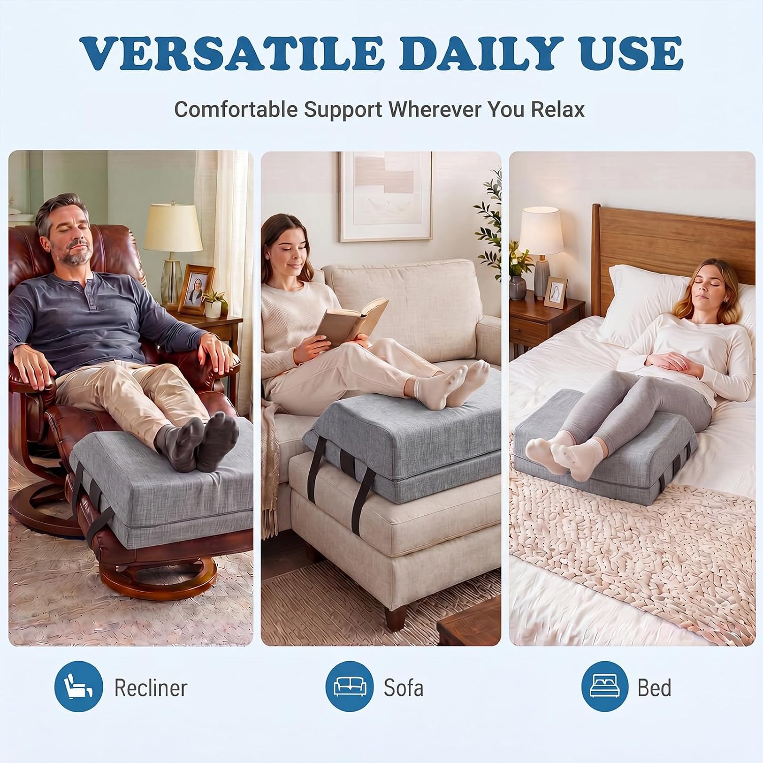 Junkin Adjustable Recliner Leg Rest Cushion Leg Elevation Pillow Linen Foot Rest Cushion Legs Wedge Pillow for After Surgery Sleeping Chair Bed Sofa Couch Blood Circulation