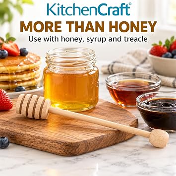 KitchenCraft Honey Dipper, Smooth Wood, 16 cm