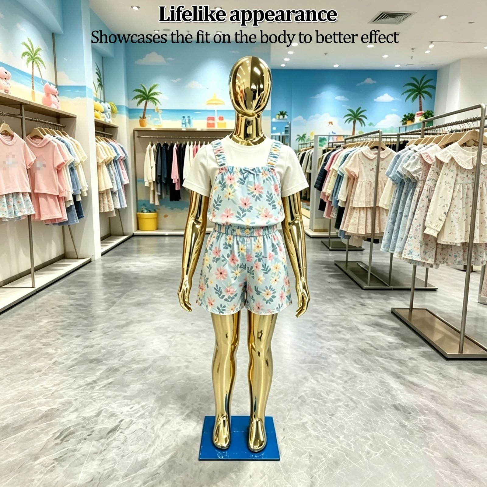 Glänzende Schaufensterpuppe (Kinder-Ganzkörpermodell) | Für die Altersgruppen 6–8 & 10–12 Jahre; Präsentationsfigur mit Metallsockel für Cosplay oder Ladengeschäft(Silver,B)