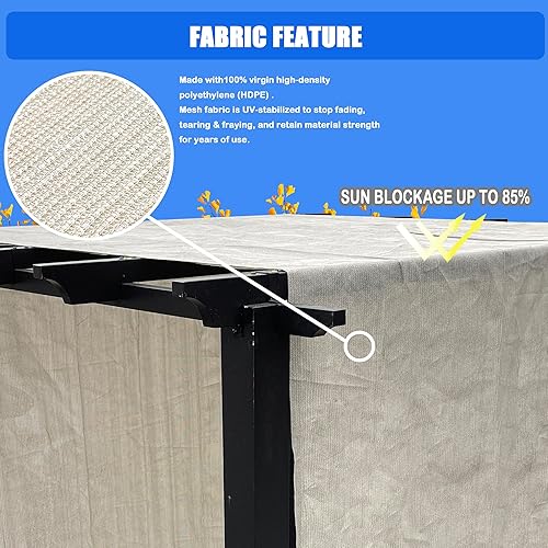 Miniatura 7 de Alion Home Cubierta universal de pérgola transpirable, toldo de repuesto de pérgola - Cubierta de parasol ajustable para exteriores con varillas
