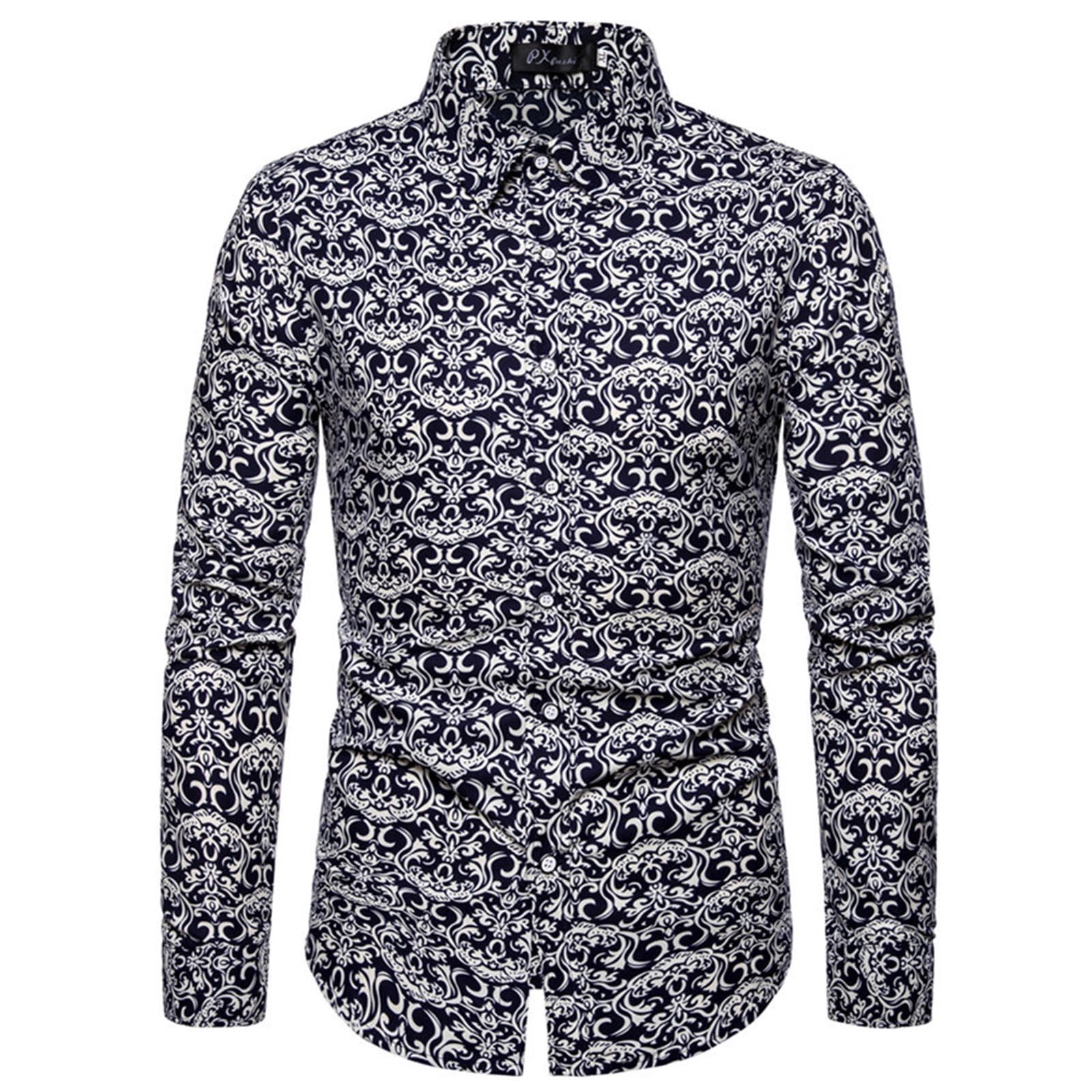 Mens Silk Paisley Dress Shirt Long Sleeve Button Down Wedding Shirt Casual Slim Fit Paisley Print Party Prom