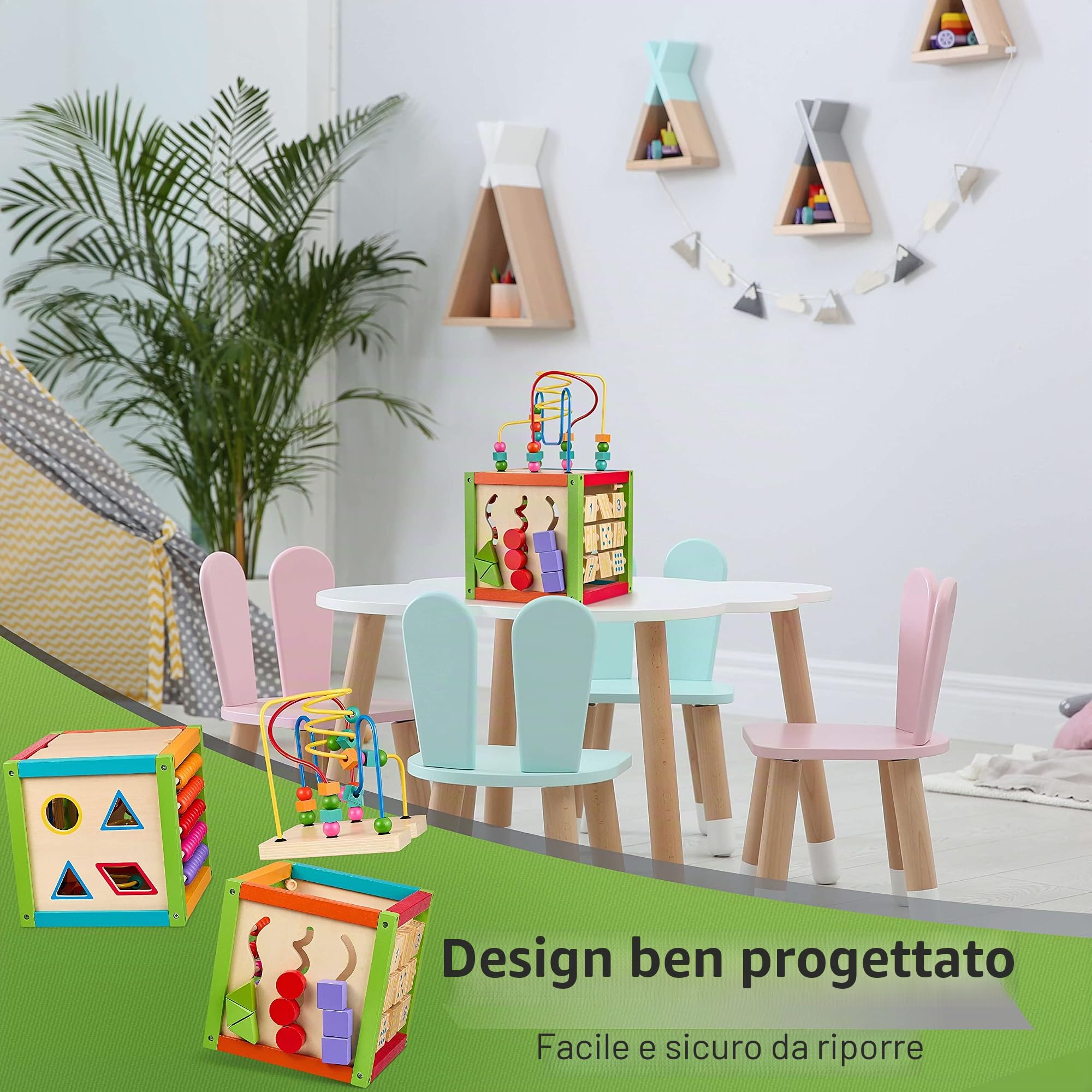 BALINCO Motor Cube, Cubo di attività per Bambini, 5 Lati con Labirinto di Perline, Abaco, Forme a pioli, Blocchi numerici, Labirinto Scorrevole, Giocattolo in Legno a Partire da 6 Mesi