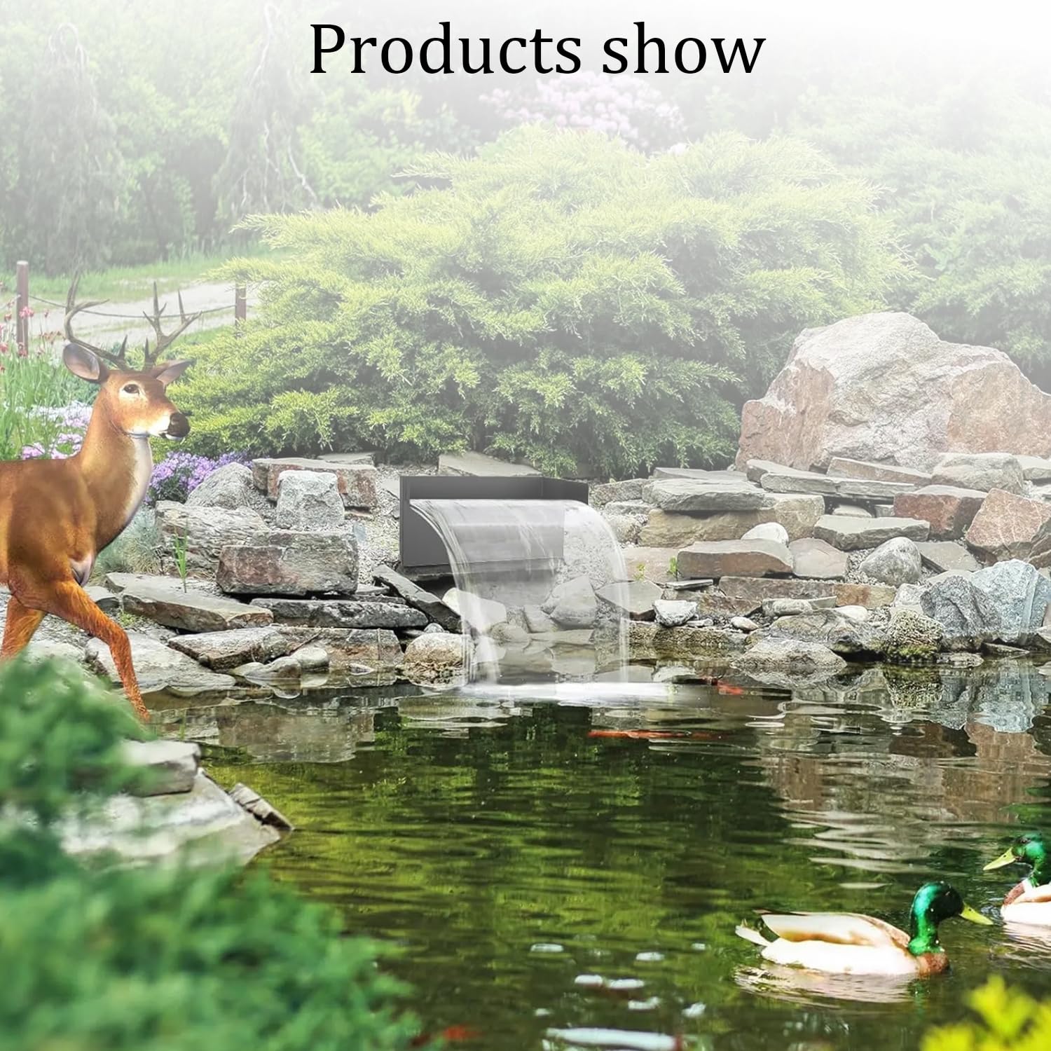 Conjunto De Cascada Estanque Jardin,Conjunto De Cascada para Estanque De Acero Inoxidable De 30 Cm,3000l/Hora,Cascada Decorativa para Jardines y Fuentes,48w,para Decorar Estanques En Jardines