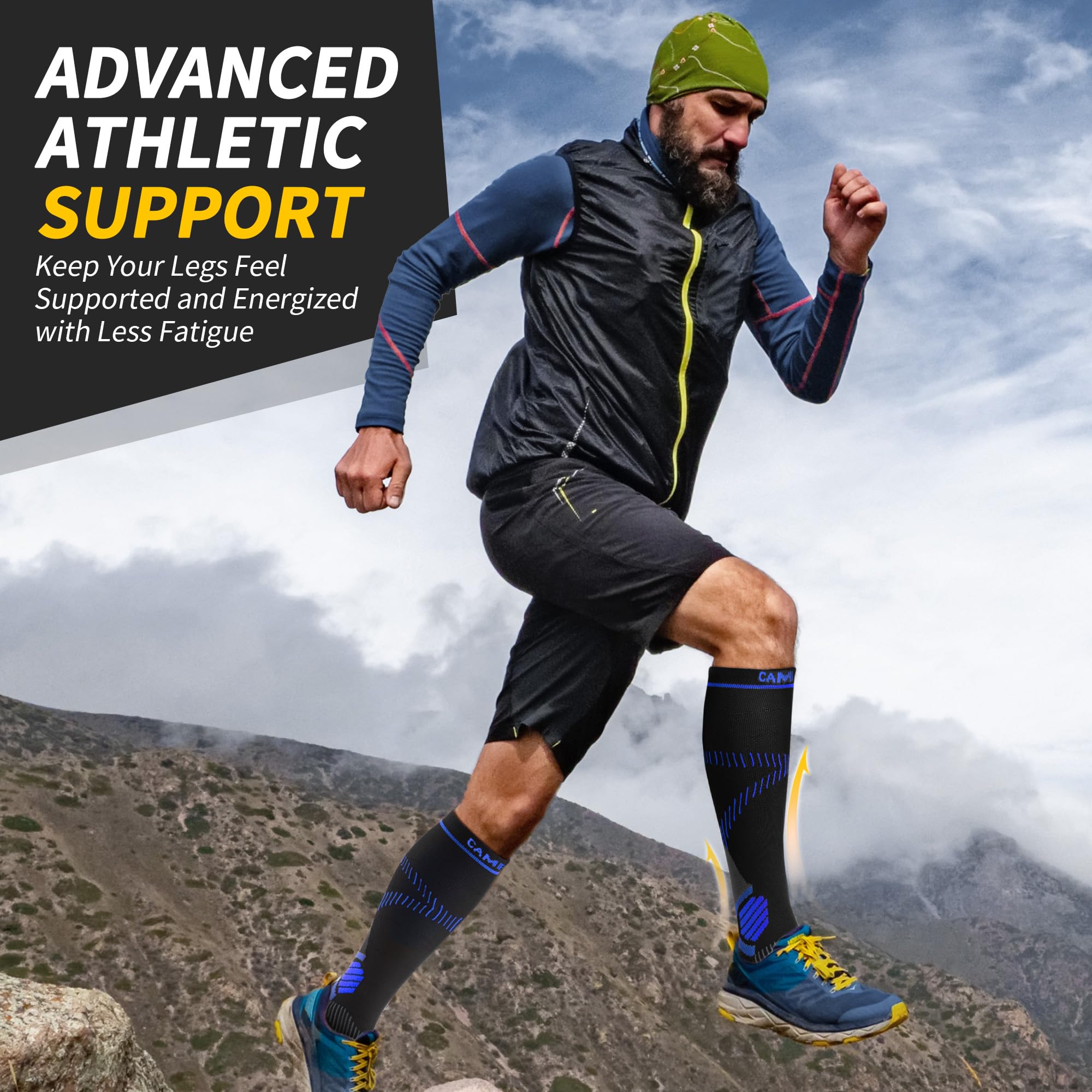 CAMBIVO Calze Compressione Graduata Donna Uomo 2Paia, Gambaletti Compressione Graduata 15-20 mmHg, Calze Elastiche a Compressione Antitrombo, Calzini Lunghe per Vene Varicose, Aereo, Sportive, Corsa