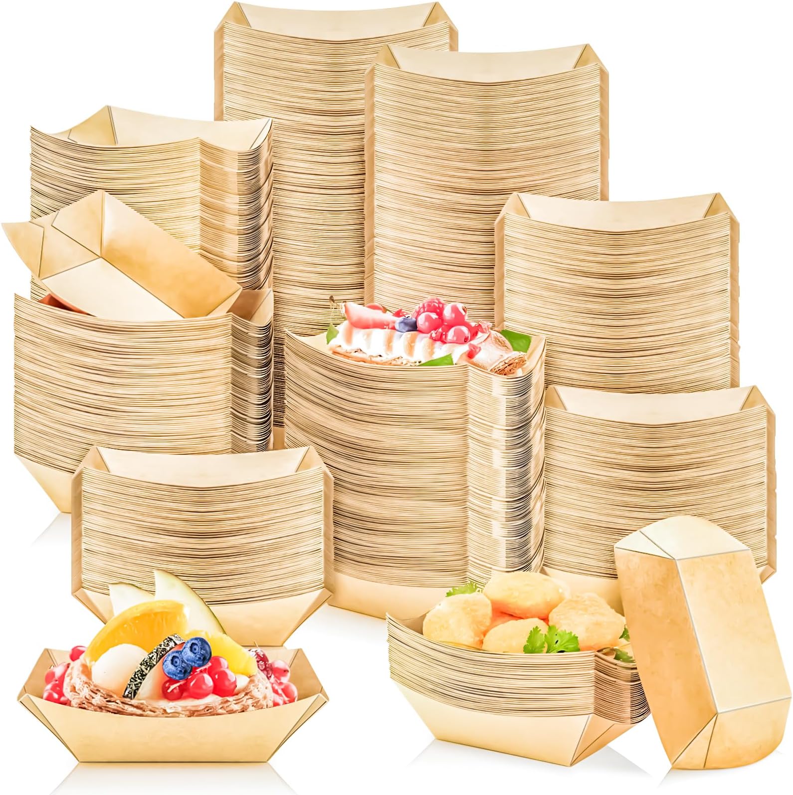 MotBach 300 Pack 1/2Lb Paper Food Boat Trays Disposable Small Paper Boats Plates Containers, 0.5Lb Mini Kraft Food Serving Boat Tray Bowl for Snack Taco Dessert Popcorn BBQ Sauce Fries Nacho