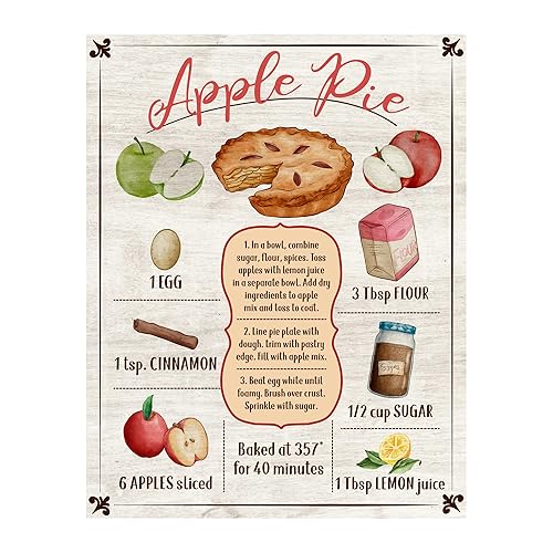 Apple Pie Recipe - Vintage Decor Fall Kitchen Wall Art, Rustic Farmhouse Apple Pie Ingredients Print For Thanksgiving Decoration, Home Decor, Dining