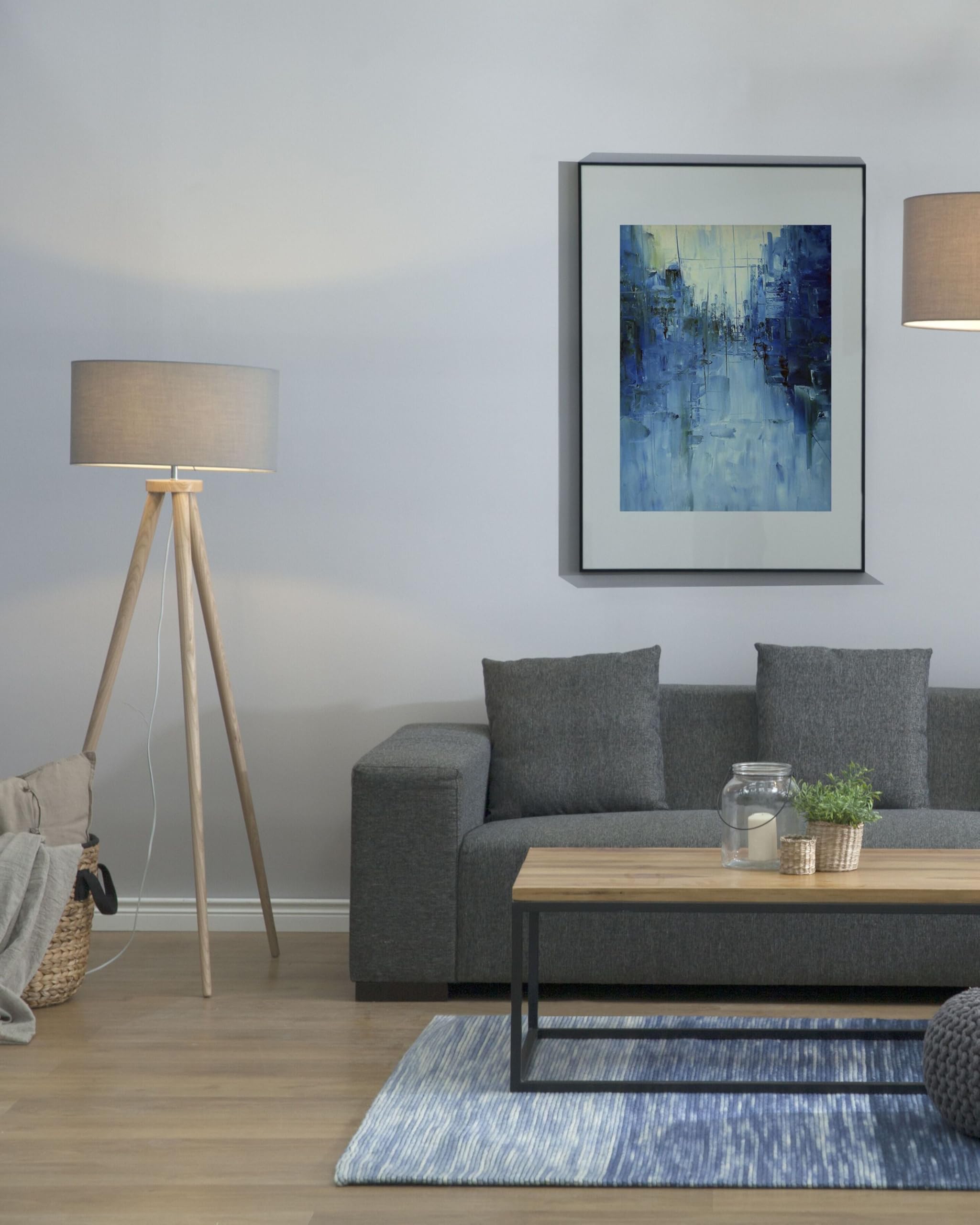 Lampadaire E27 Max 40W en Bois de Chêne Clair et Gris 142 cm Chambre et Salon Nitra
