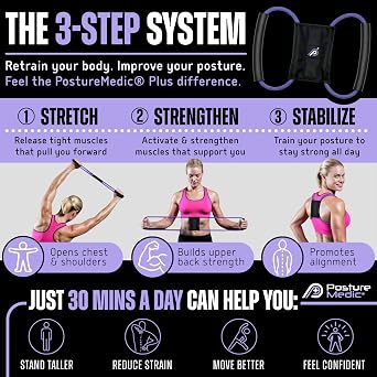 PostureMedic Plus Strength Dynamic Posture Corrector for Athletes High Resistance Training System for Performance & Recovery Professional Grade Posture Trainer for Men & Women - Size S (Purple)