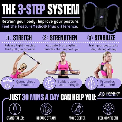 PostureMedic Plus Strength Dynamic Posture Corrector for Athletes High Resistance Training System for Performance & Recovery Professional Grade Posture Trainer for Men & Women - Size S (Purple)