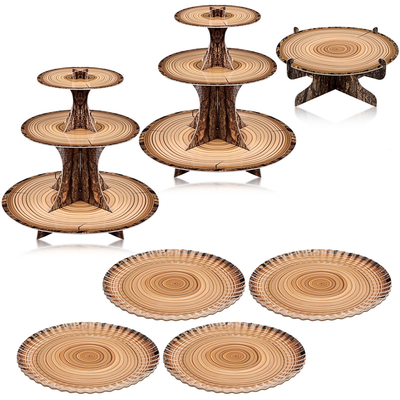 Sawysine 7 Pcs Woodland Cupcake Stand Set Woodland Baby Shower, Circle