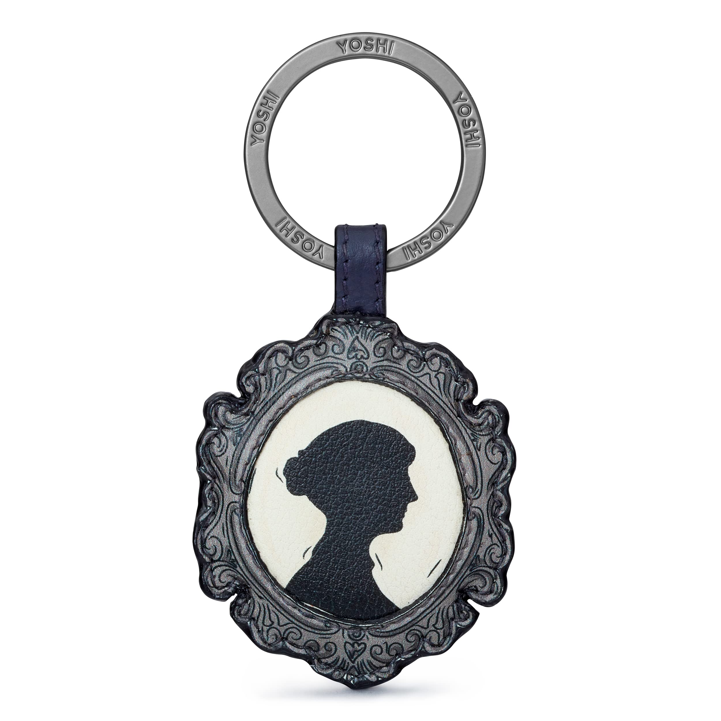 Yoshi Unisex Navy Jane Austen Bookworm Silhouette Leather Keyring
