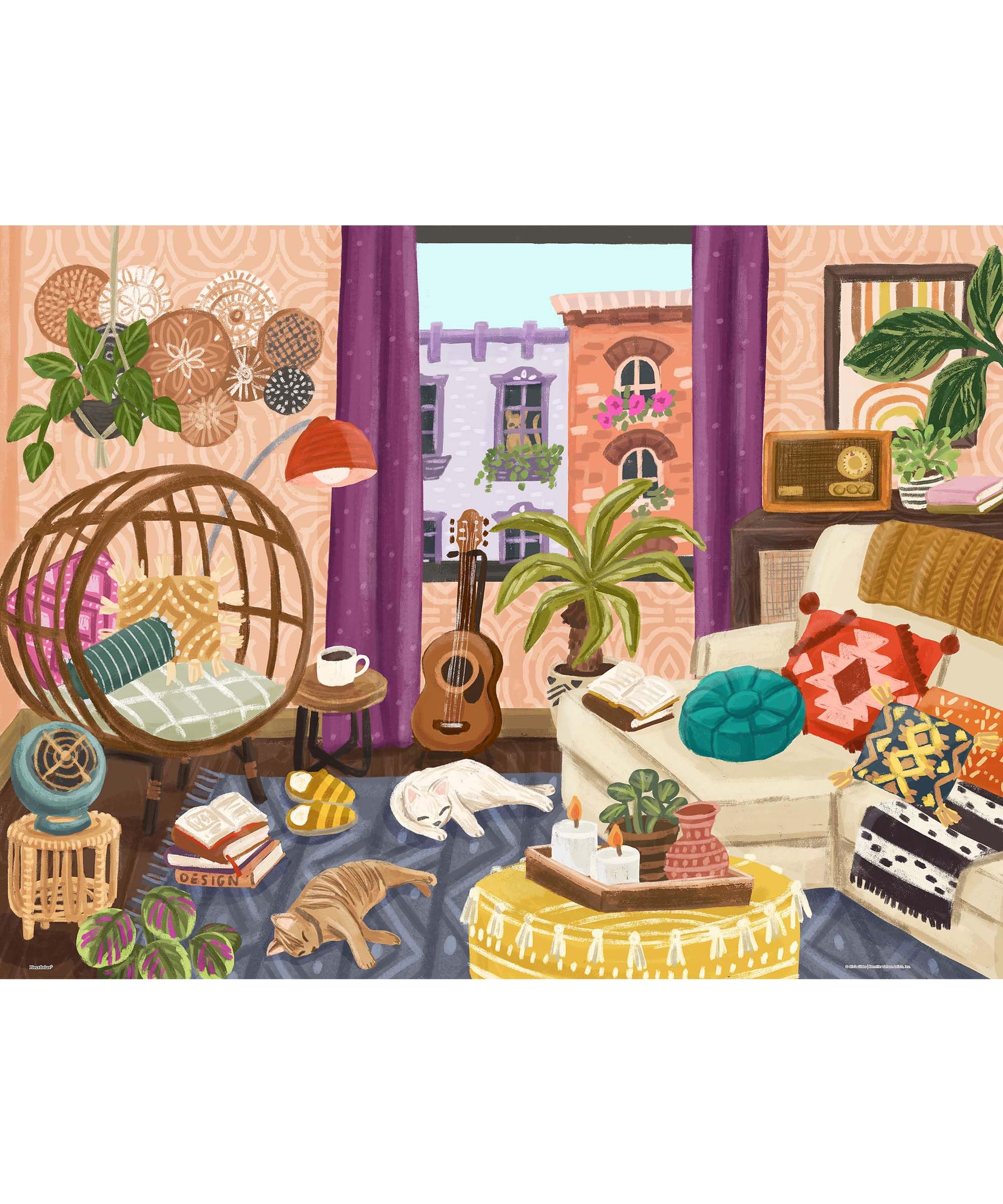 PieceRelax PieceClicks Plastic Jigsaw Puzzles for Adults 1000 Pieces - Olivia Gibbs - Boho Interior - 25.2 X 18.9 Inches, Most Satisfying Table Games, No Glue Needed [U1092]