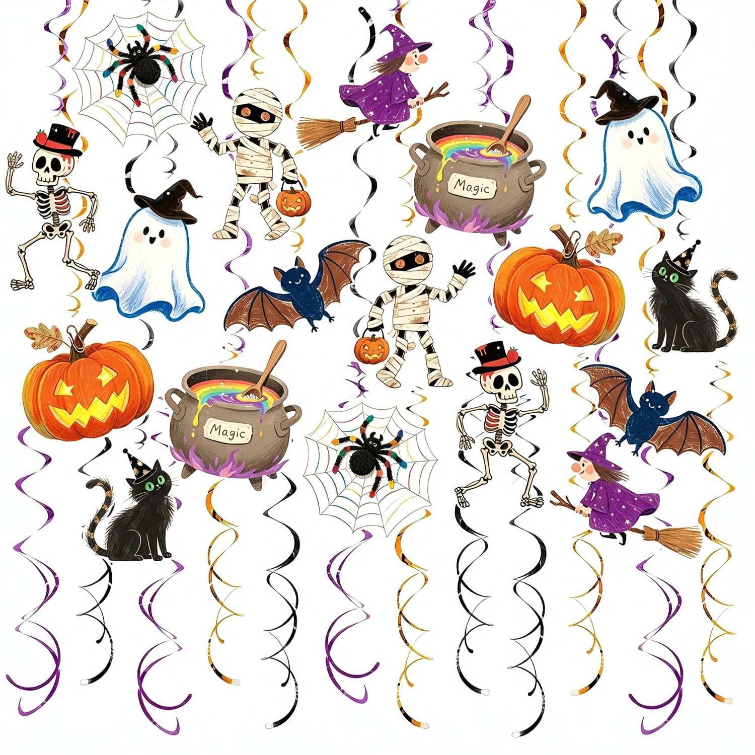 FIGCY 43 Pcs Halloween Hanging Decorations Set for Indoor Party Decor, Happy Halloween Banner, Trick or Treat Garland, Swirl Ceiling Danglers
