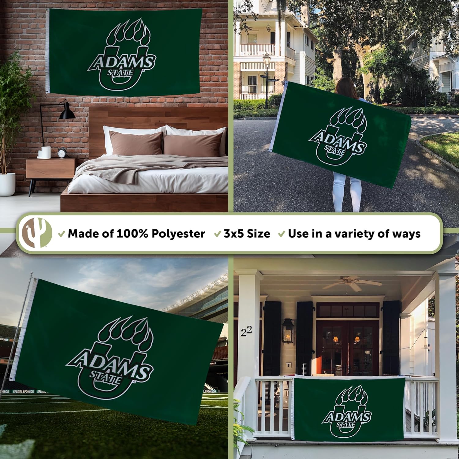 Desert Cactus Adams State University ASU Flag - 3 x 5 Feet Grizzlies Banner, Indoor/Outdoor Durable Fabric, 100% Polyester Design (Style 1) - Image 3