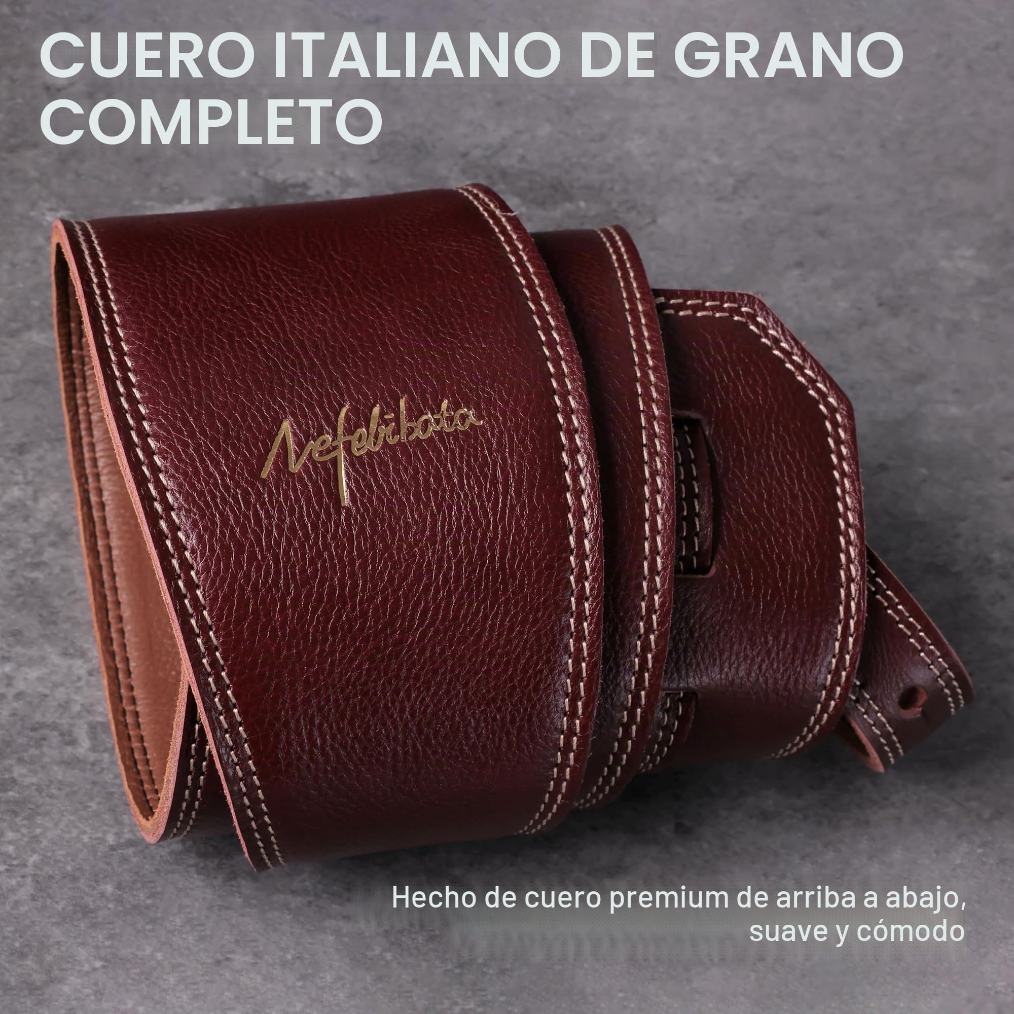 Nefelibata Correa de guitarra de 3.8 pulgadas de ancho, cuero de grano completo, para bajo, guitarra eléctrica y acústica