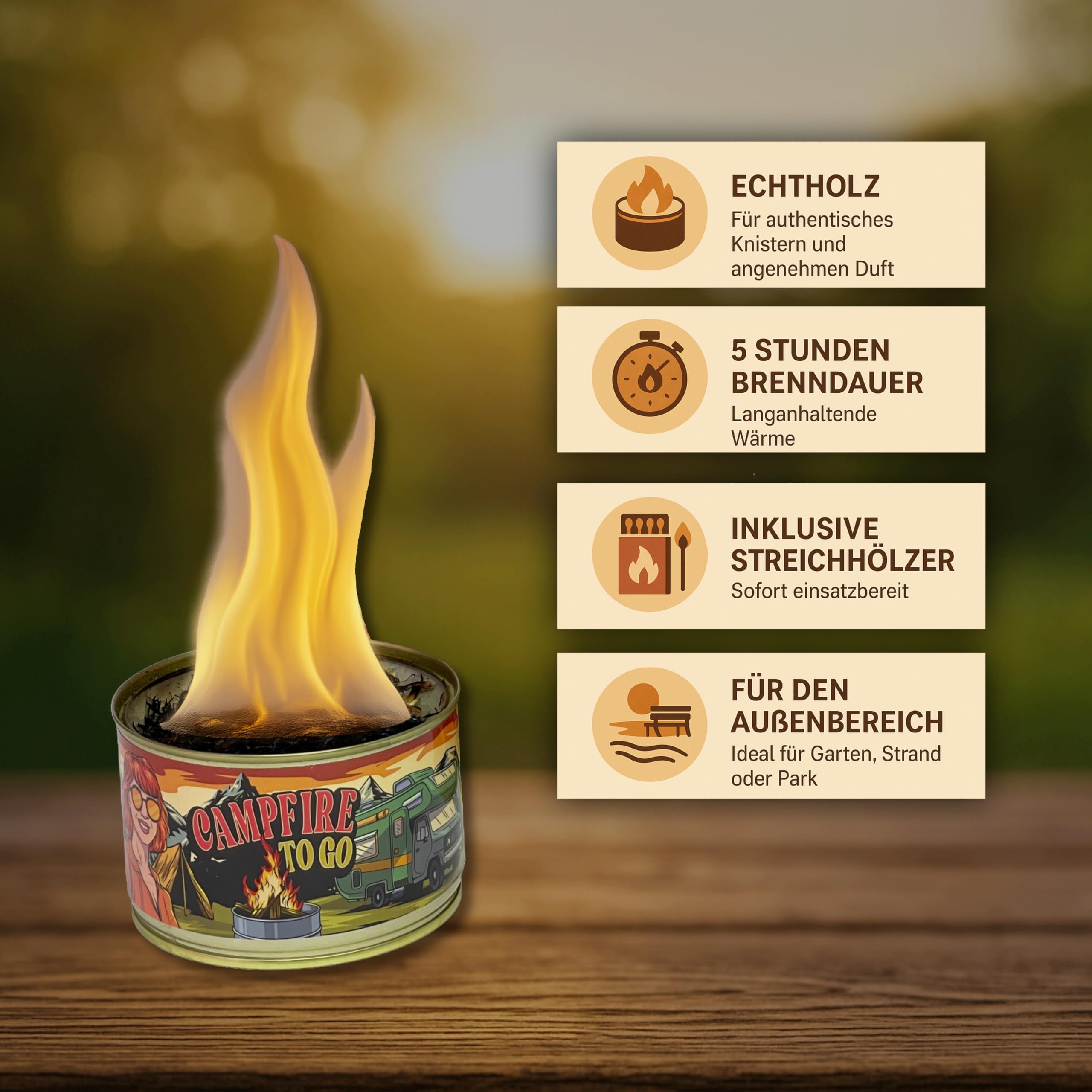 lagerfeuer camping Campfire to go, aus der Dose, Lustige Geschenke, Mitbringsel, Outdoor, Feuerschale, Mini Lagerfeuer, Brenndauer < 5Std, Deko-Feuer - mit Echtholz | Für Ihn Options:SOF Tourniquet Ananas schneiden – so Category:E Bike_72 kg
