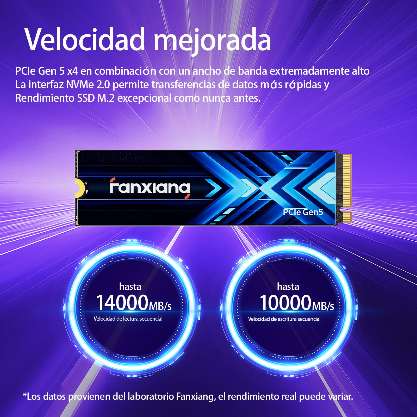 fanxiang S910 Pro 2TB PCIe 5.0x4 NVMe m.2 SSD. Lectura 14000 MB/s y Escritura 10000 MB/s. SSD Interno, Compatible con PCIe 4.0 para Juegos, edición de vídeo e AI
