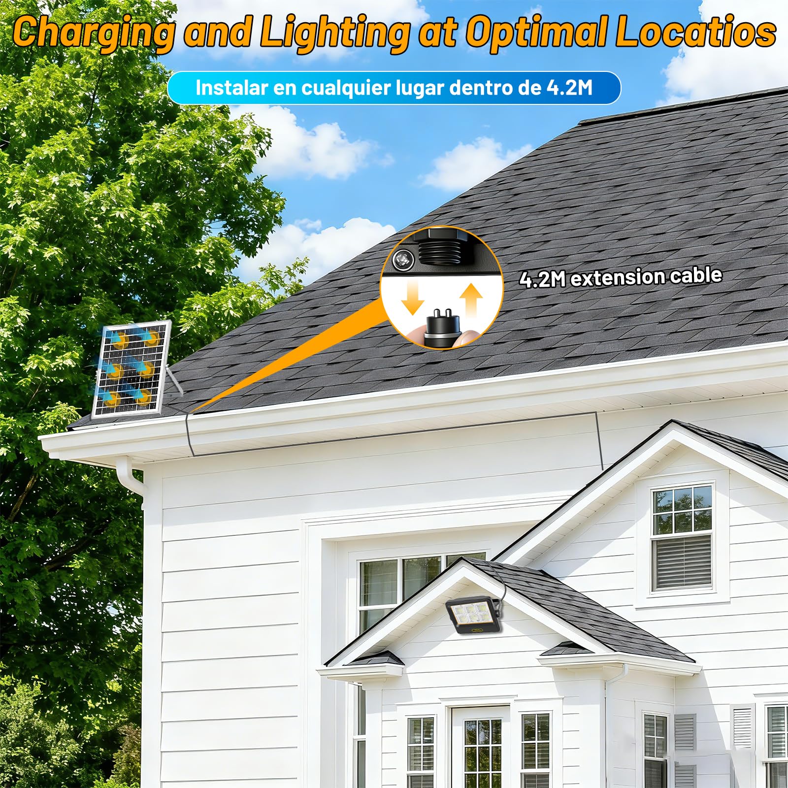 Eleganted Faro Led Esterno con Pannello Solare, 3400LM Fari Solari a Led da Esterno IP67 Impermeabile Lampione Solare, SMD Ultra Faretto led per Giardino