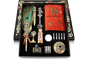 Quill Pen and Ink Set with Leather Notebook