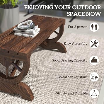 Outsunny 2-Person Wooden Garden Bench Outdoor Wagon Wheel 550 LBS Brown