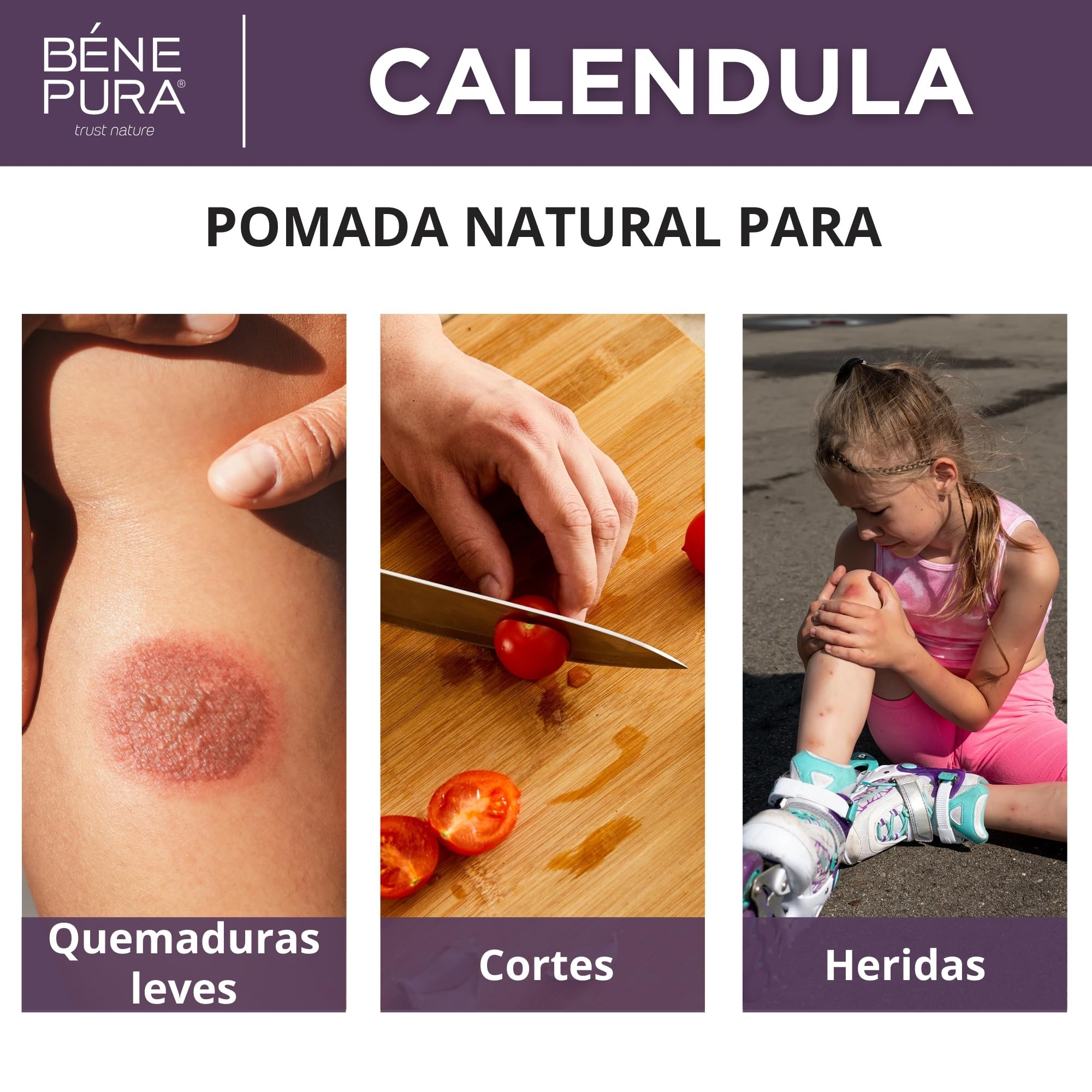 BenePura Pomada Caléndula, Pomada Natural para Heridas y Quemaduras Leves en la Piel con Aloe Vera y Hierba de San Juan, 40 ml