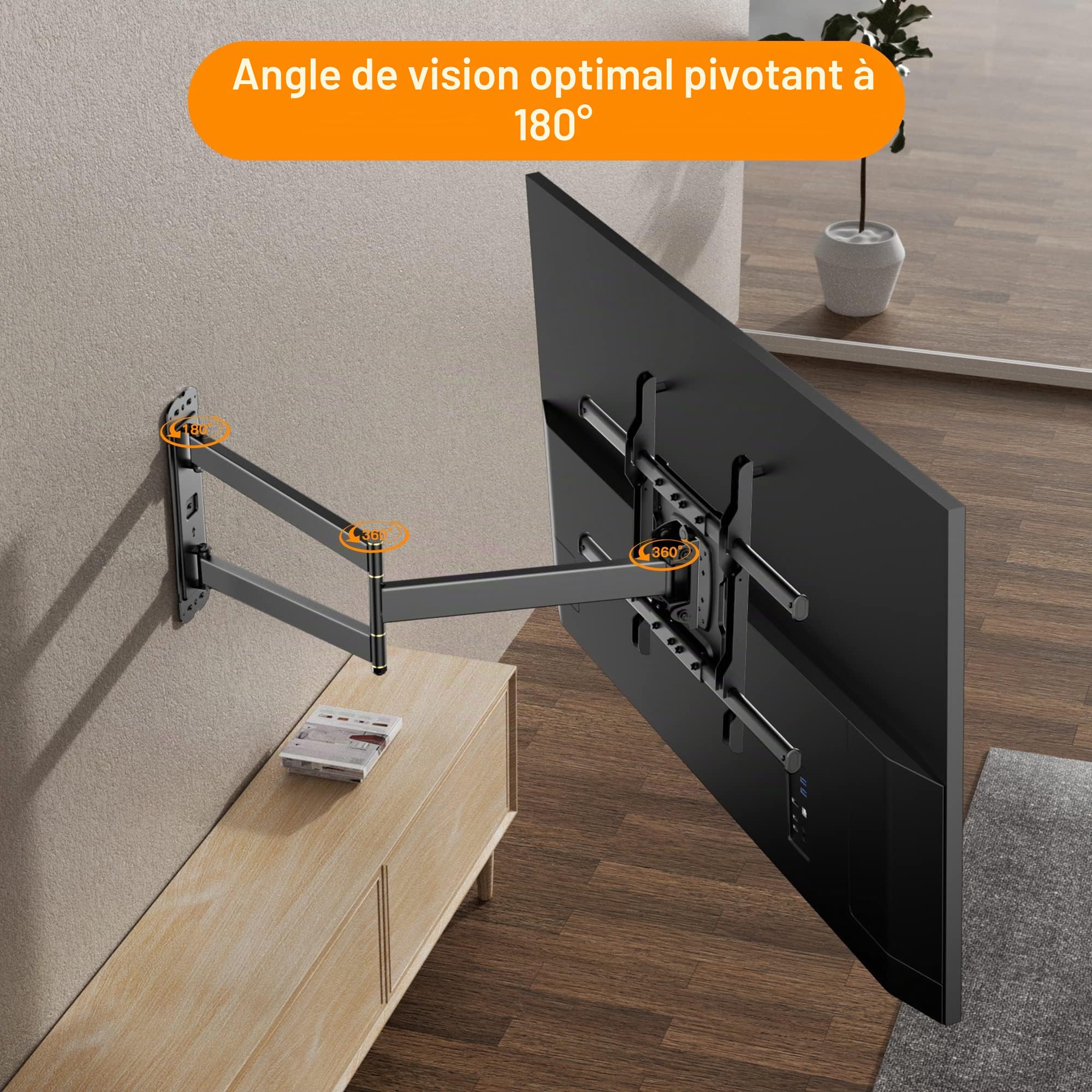 Support Mural TV pour Téléviseurs 32-75 Pouces, Support Mural TV Longue Portée avec Extension Lisse 710mm, Support Mural Universel pour Téléviseur jusqu'à 45kg, VESA 600x400mm