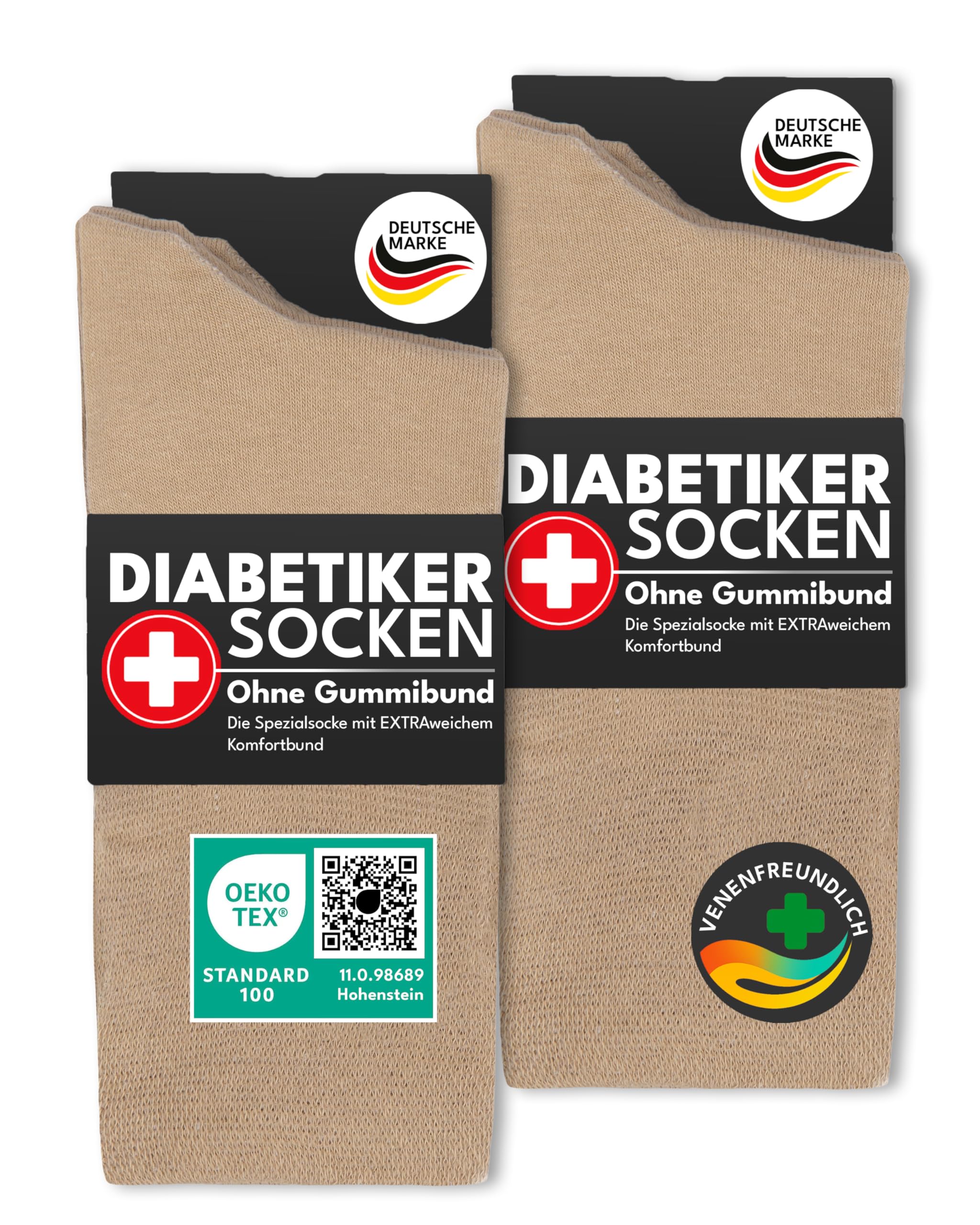 sockenkauf24 Diabetikersocken ohne Gummi & ohne Naht 97% Baumwolle (6 Paar) Diabetiker Socken mit Komfortbund für Damen & Herren