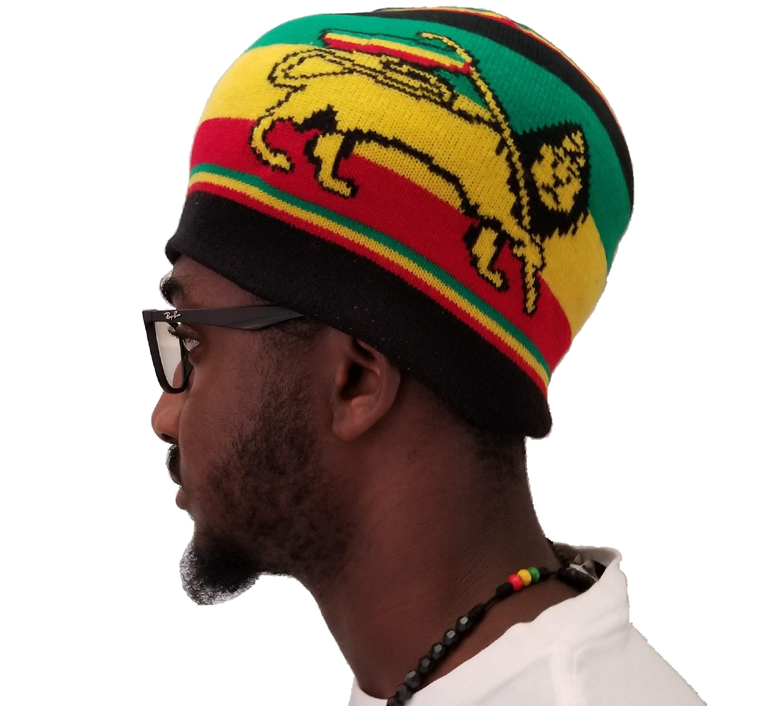 FIREBUNs Men Short Beanie Hat Uncuffed Knit Rasta Ethiopia Flag Hat Skull Cap
